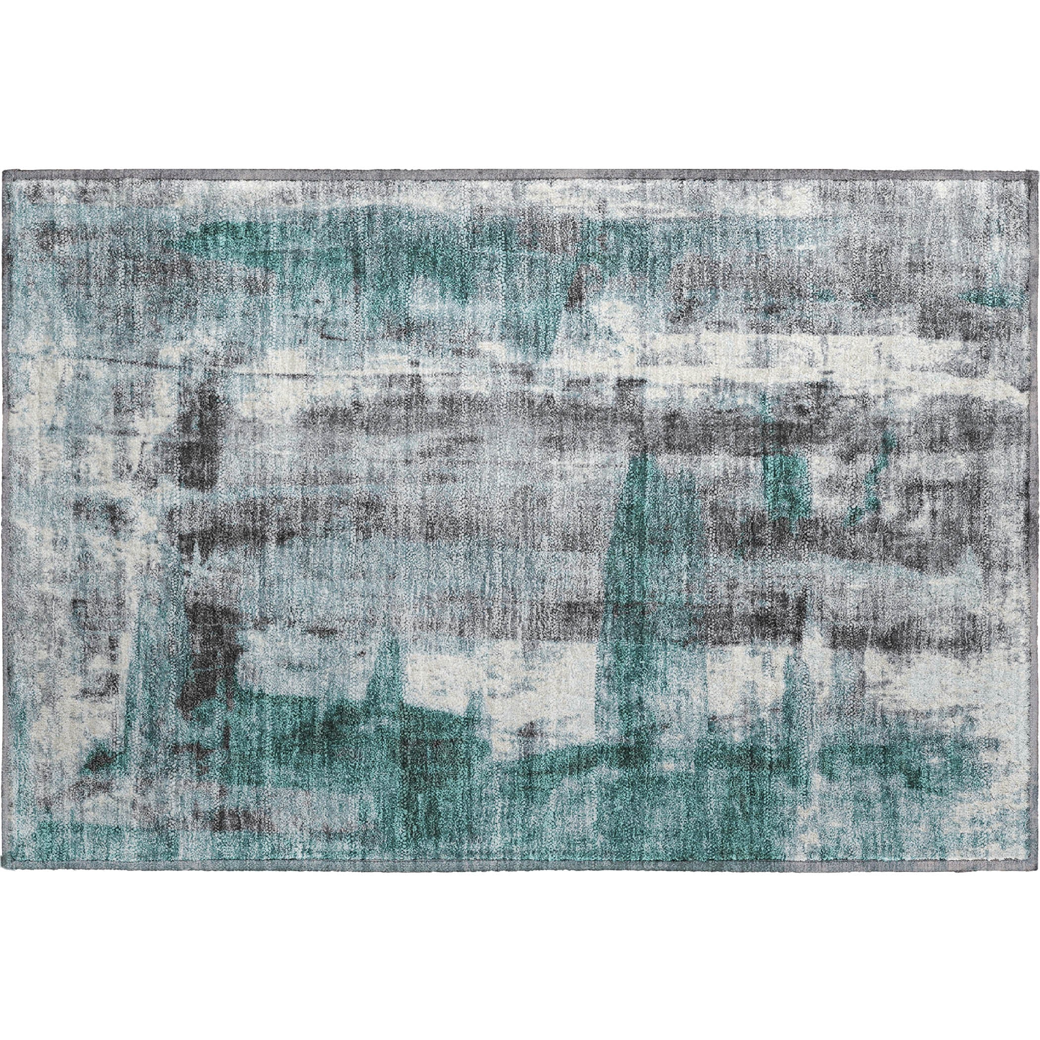 Salzburg Machine Washable Transitional Teal Rug 1'8" x 2'6" #shape_Rectangle