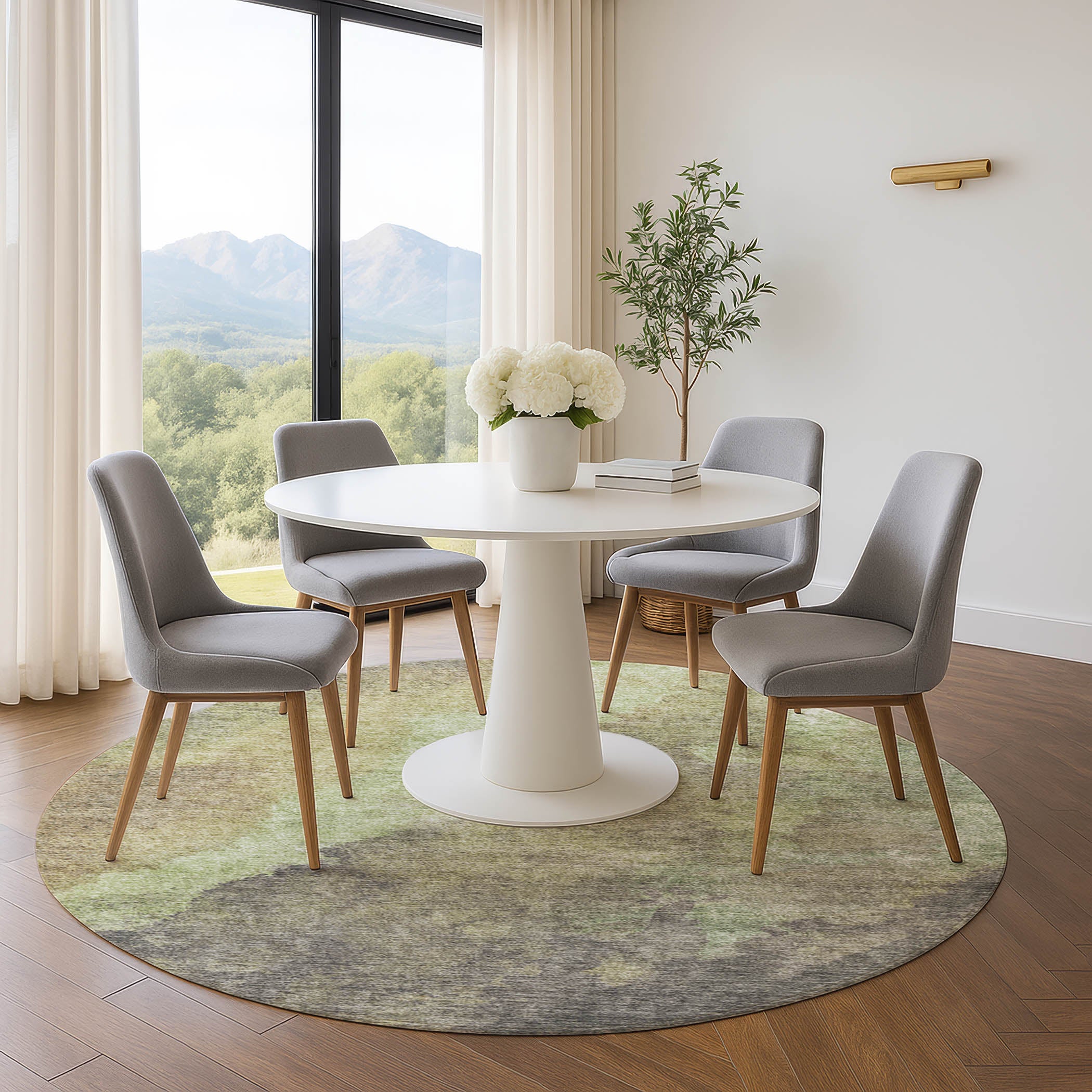 Baku Machine Washable Transitional Aloe Green Rug 8' x 8' #shape_Round