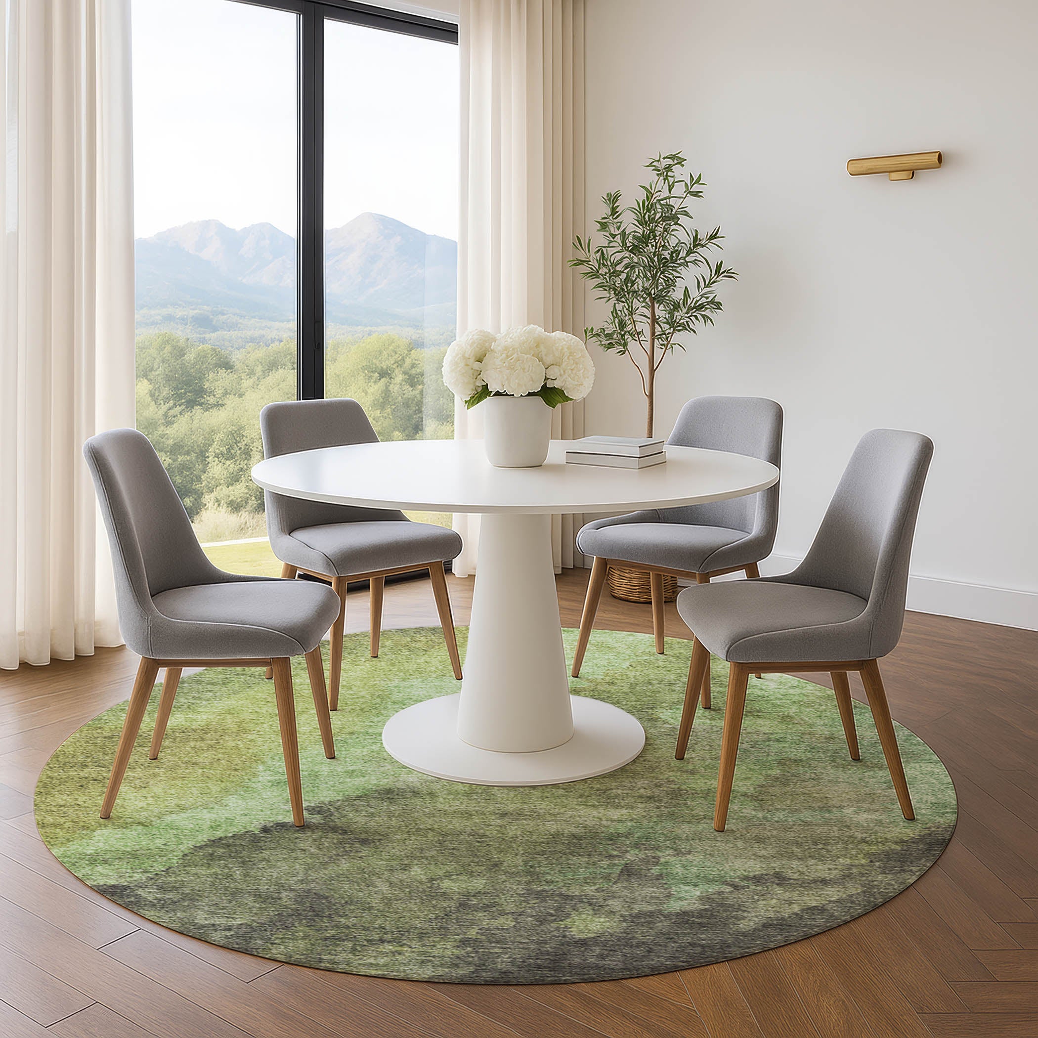 Baku Machine Washable Transitional Green Rug 8' x 8' #shape_Round