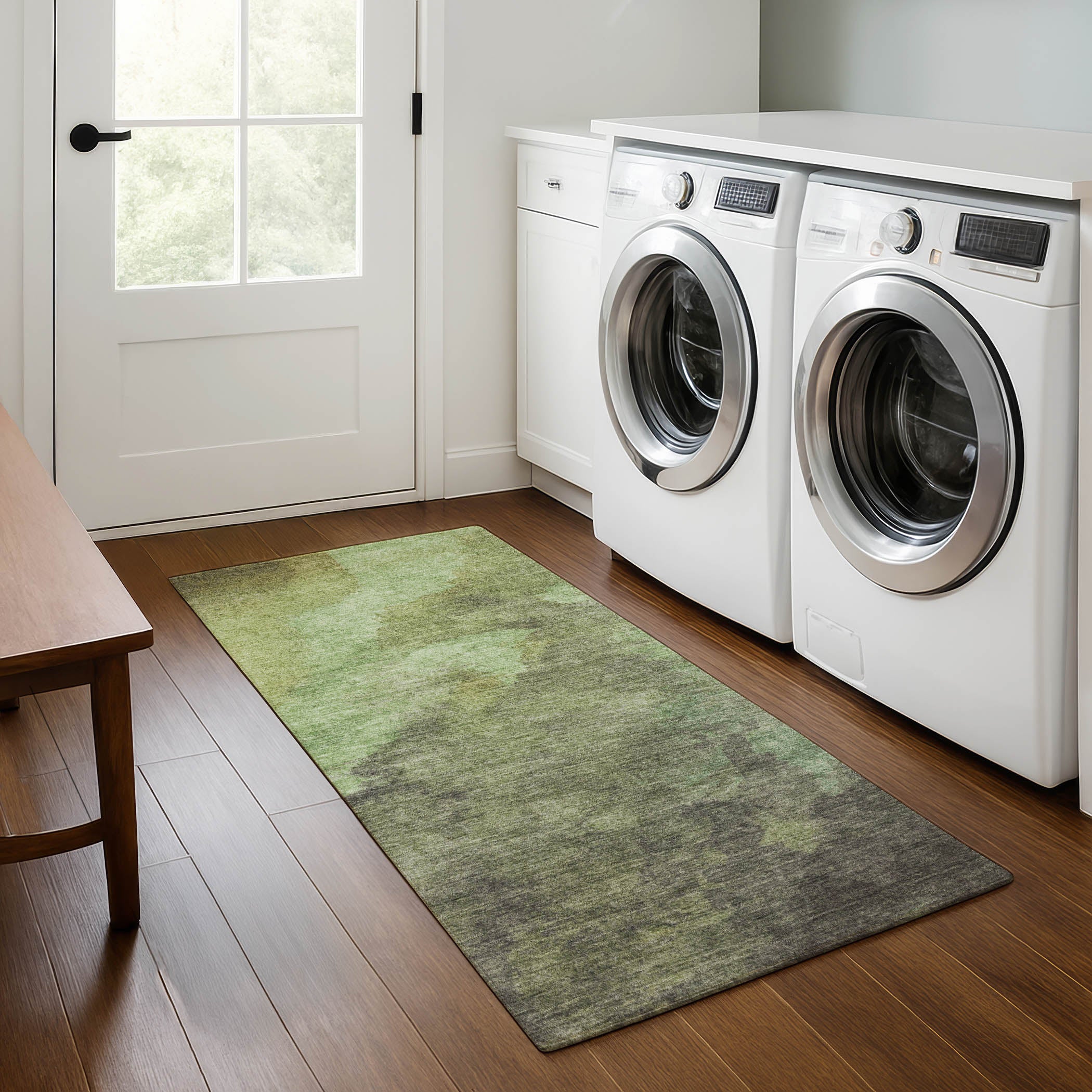 Baku Machine Washable Transitional Green Rug 2'3" x 7'6" #shape_Runner