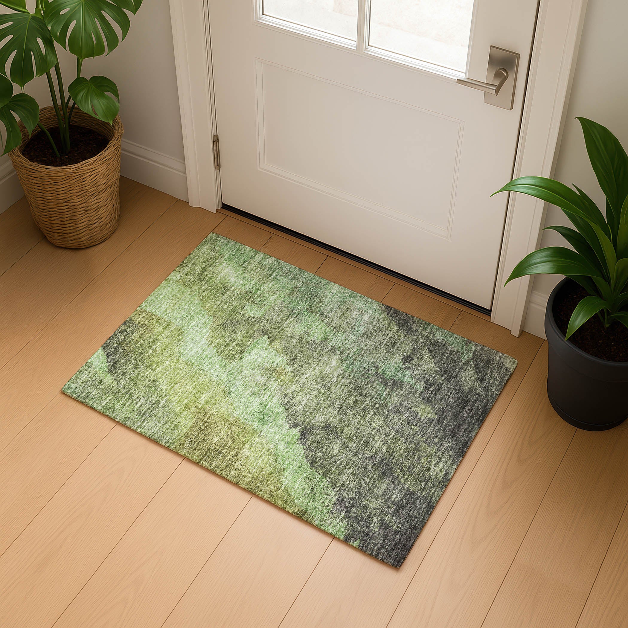 Baku Machine Washable Transitional Green Rug 1'8" x 2'6" #shape_Rectangle