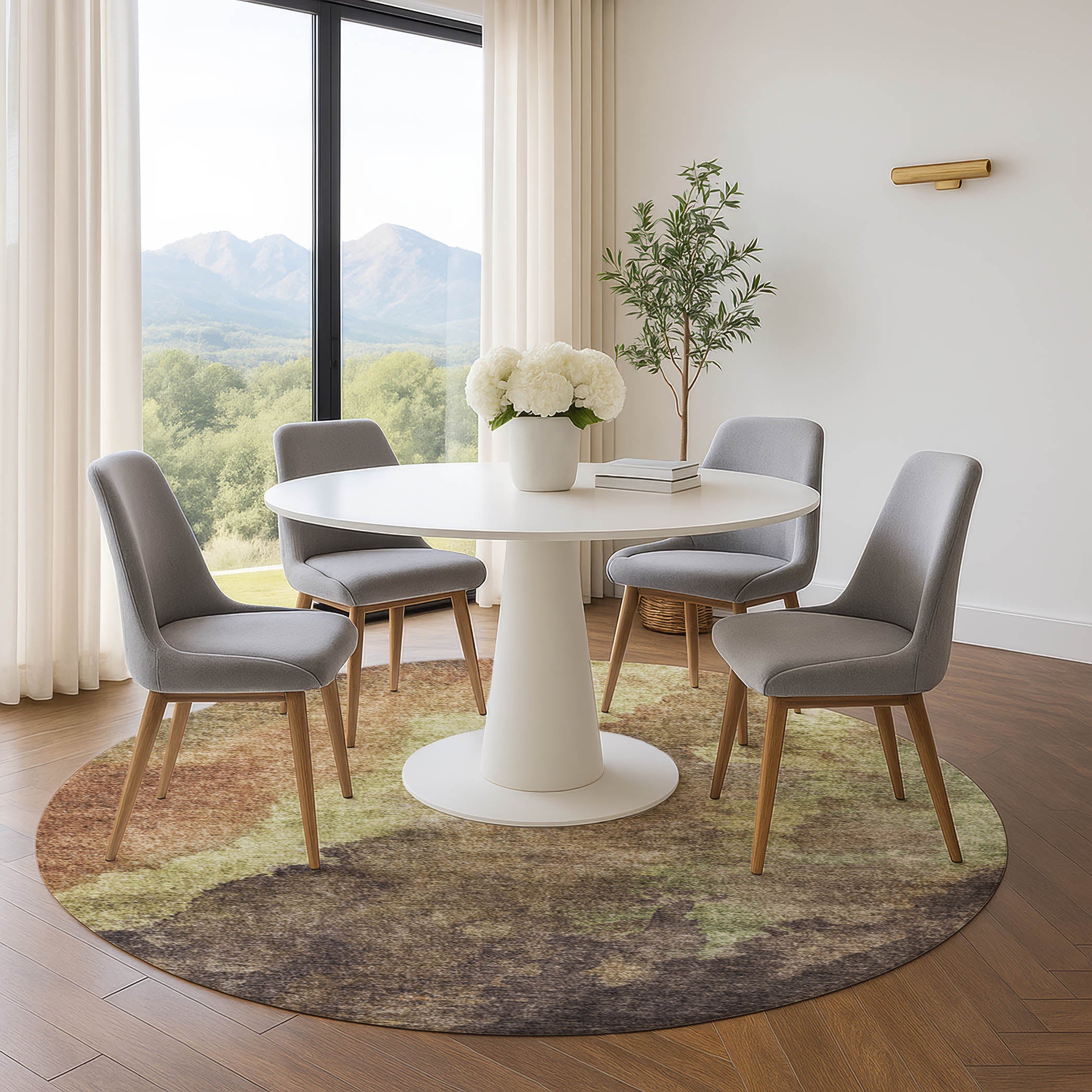 Baku Machine Washable Transitional Mocha Brown Rug 8' x 8' #shape_Round