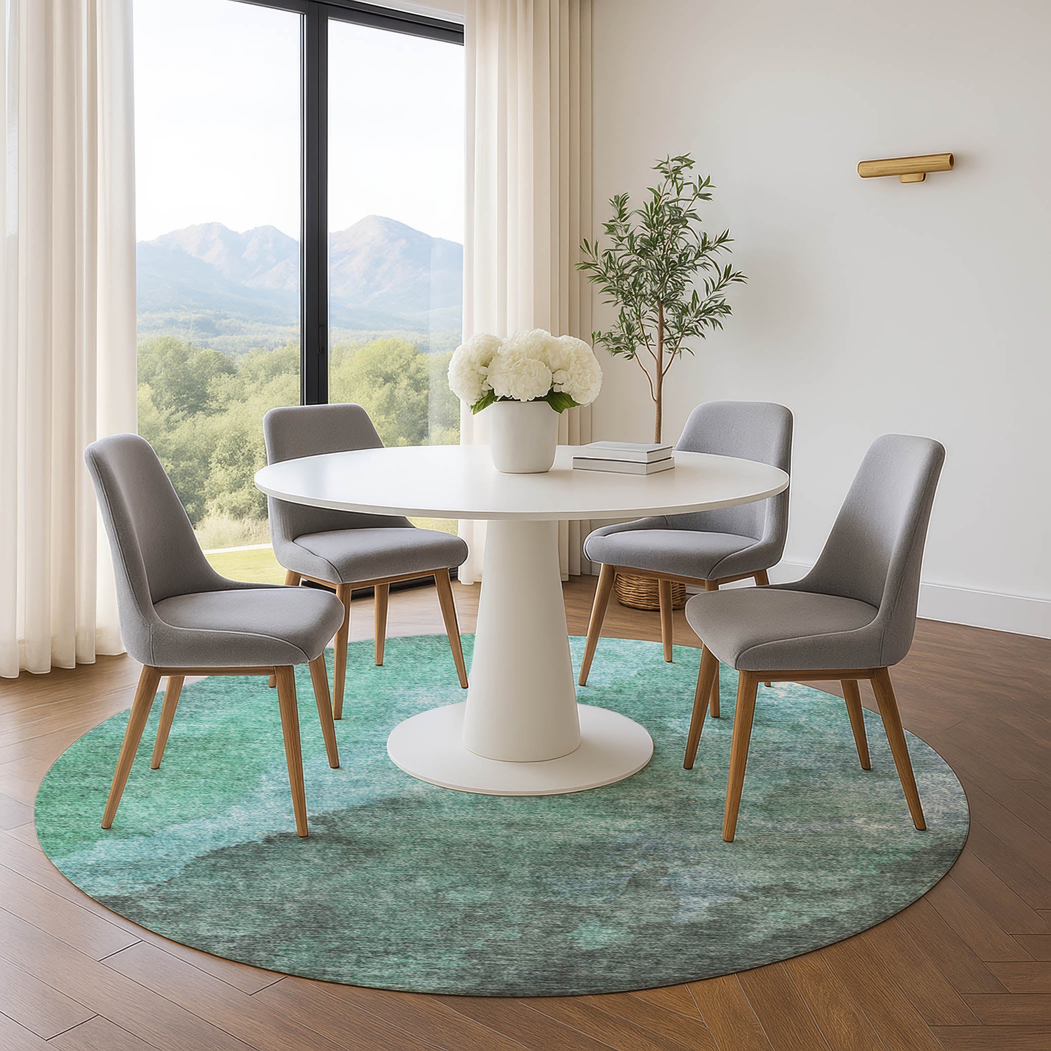 Baku Machine Washable Transitional Teal Rug 8' x 8' #shape_Round
