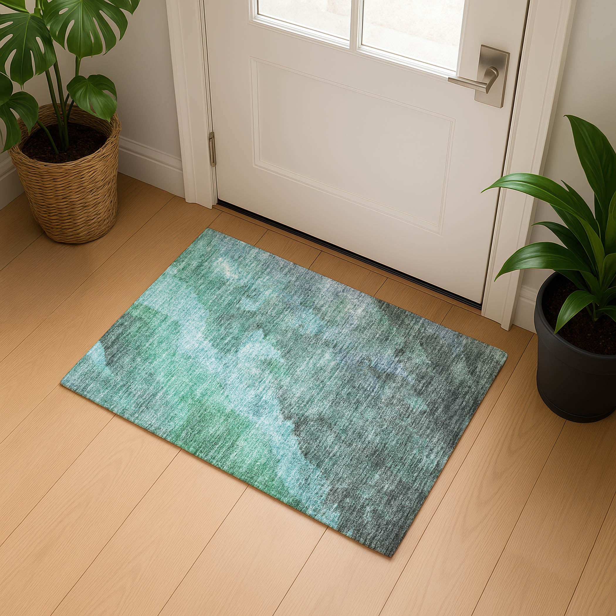 Baku Machine Washable Transitional Teal Rug 1'8" x 2'6" #shape_Rectangle