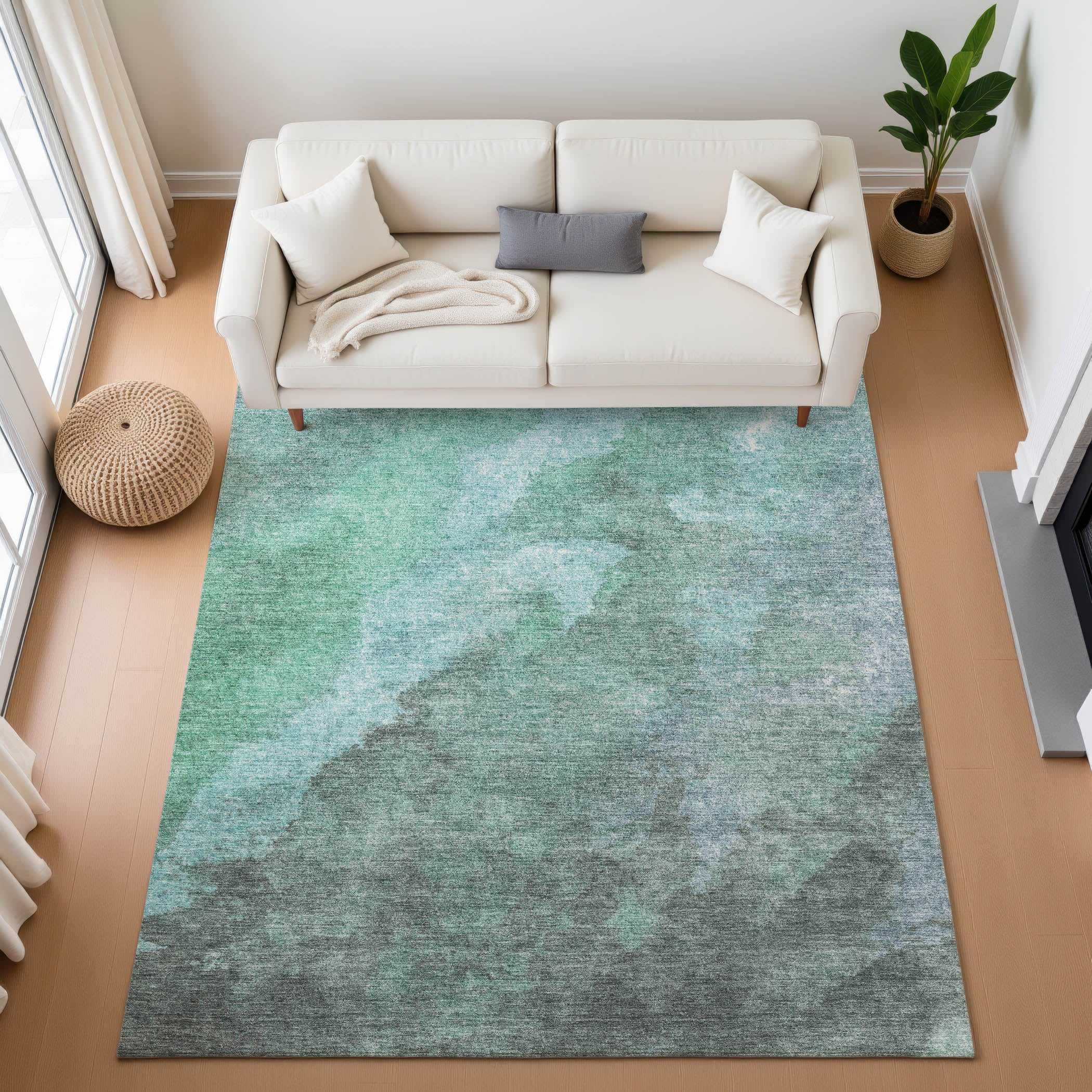 Baku Machine Washable Transitional Teal Rug 2'6" x 3'10" #shape_Rectangle