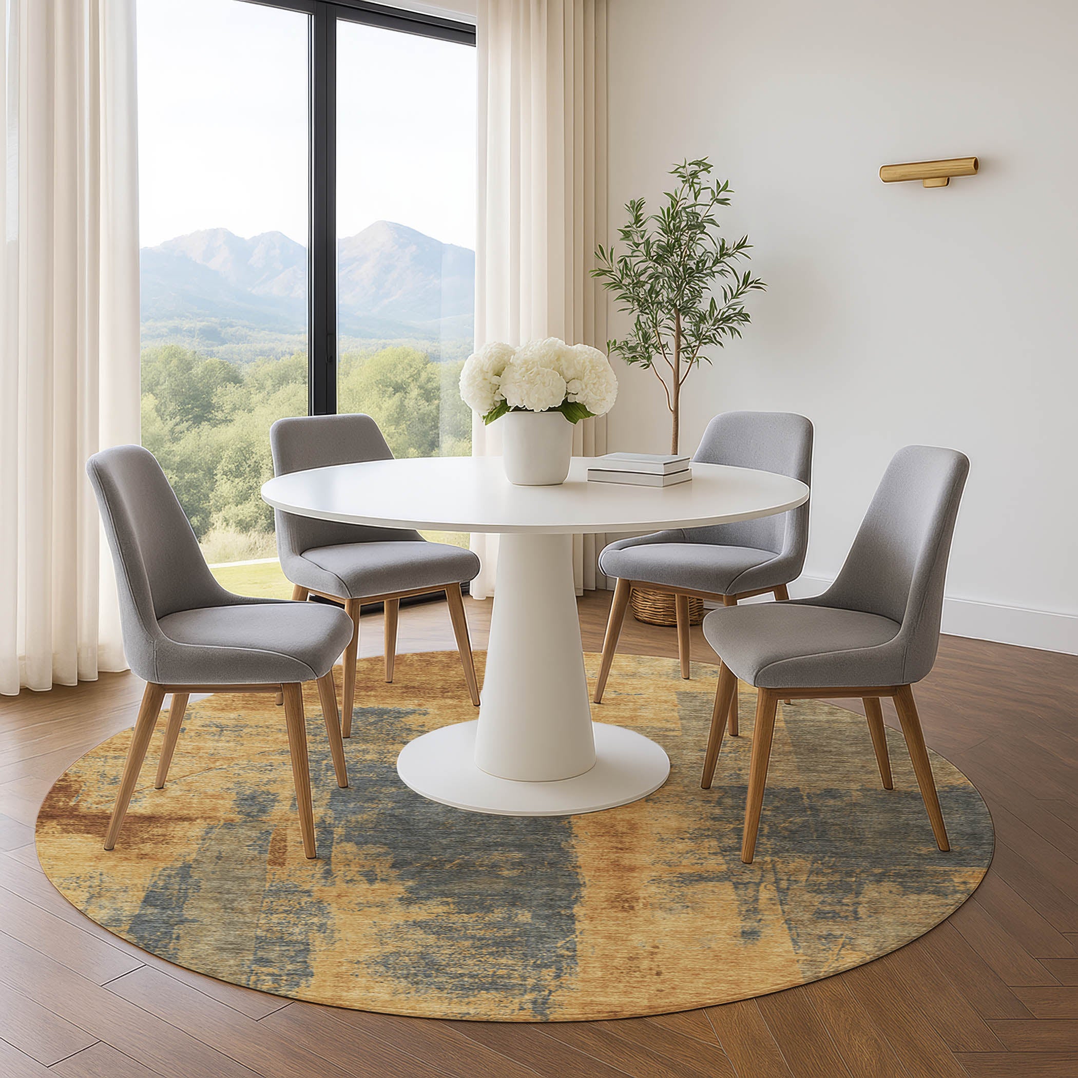 Salzburg Machine Washable Transitional Gold Rug 8' x 8' #shape_Round