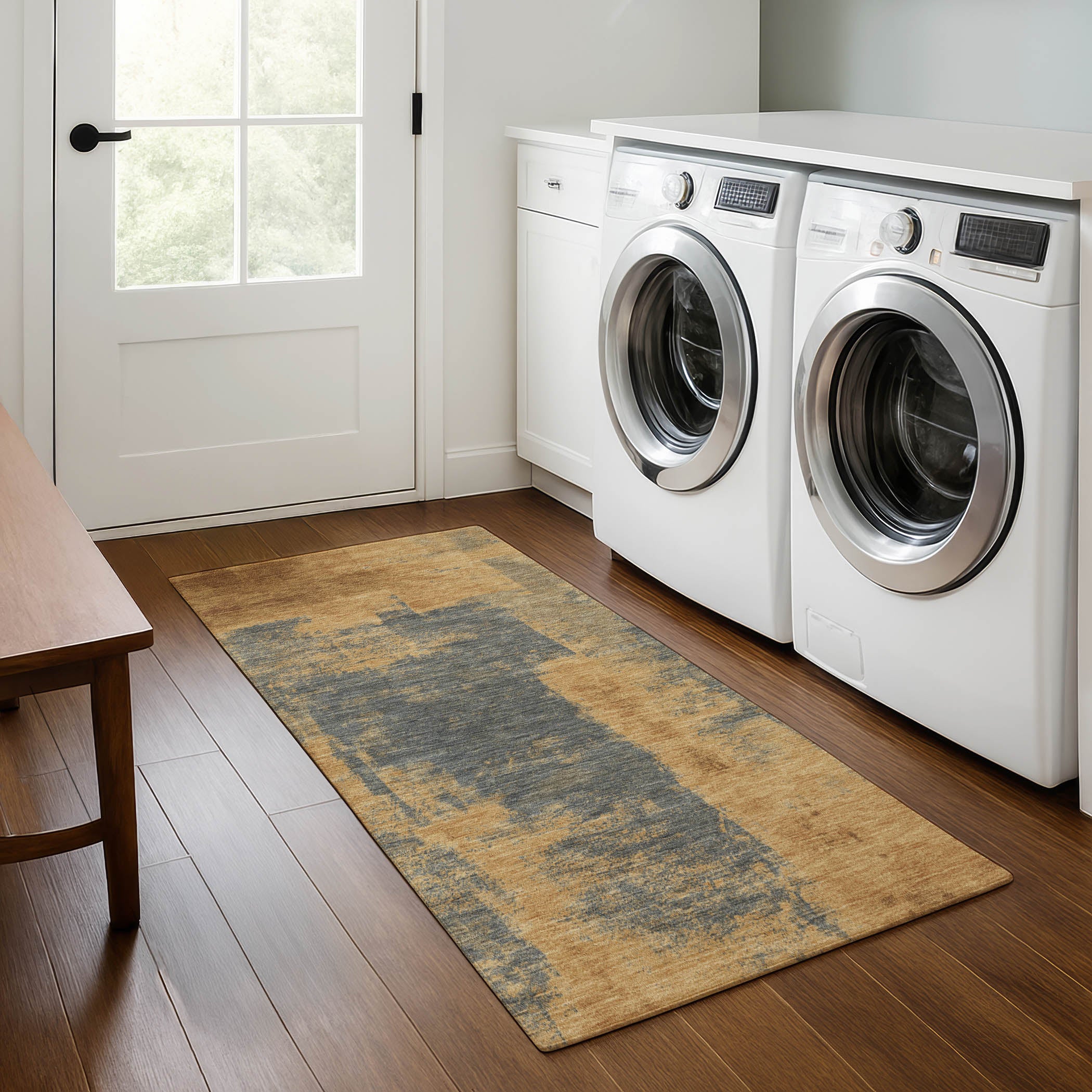 Salzburg Machine Washable Transitional Gold Rug 2'3" x 7'6" #shape_Runner