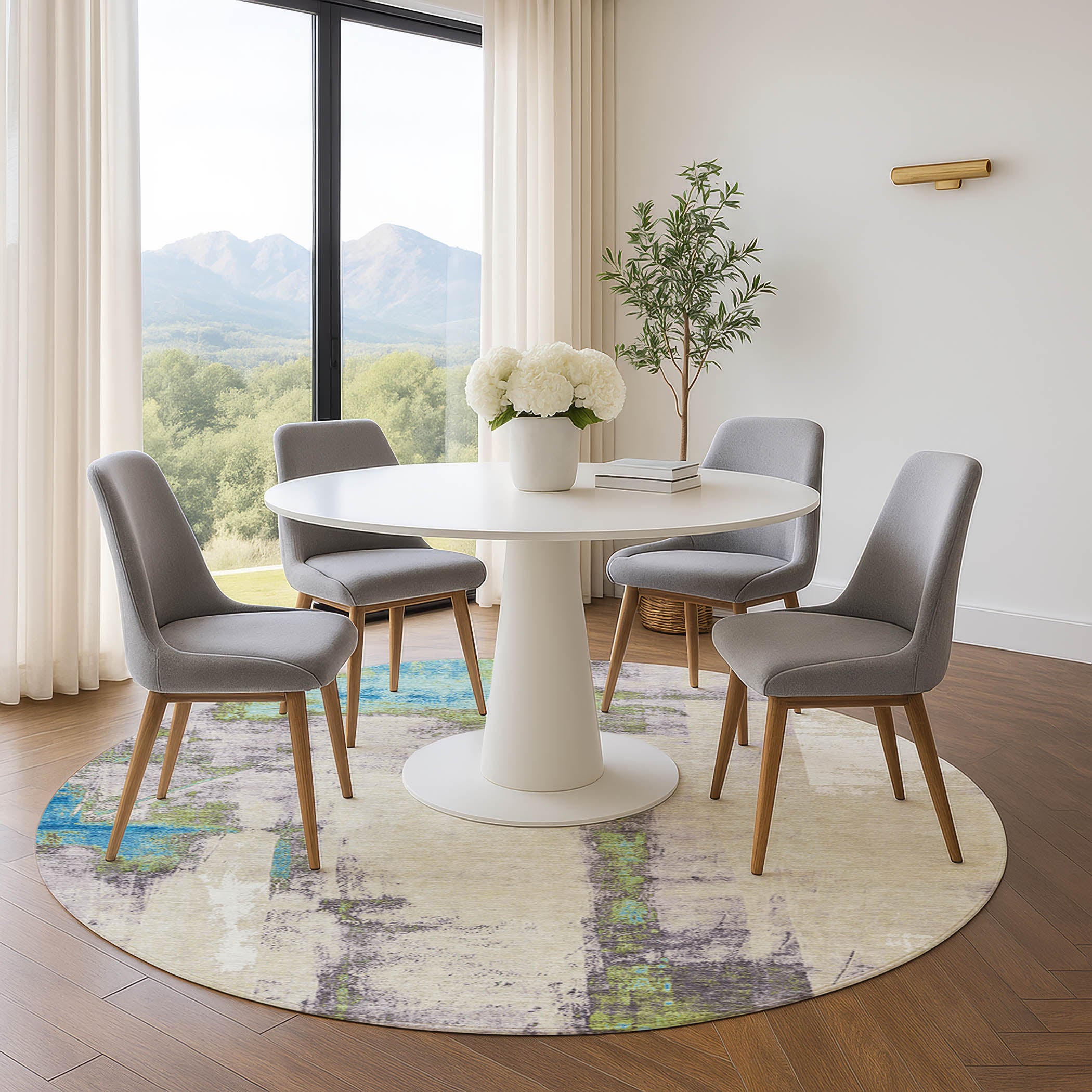 Salzburg Machine Washable Transitional Linen Ivory Rug 8' x 8' #shape_Round