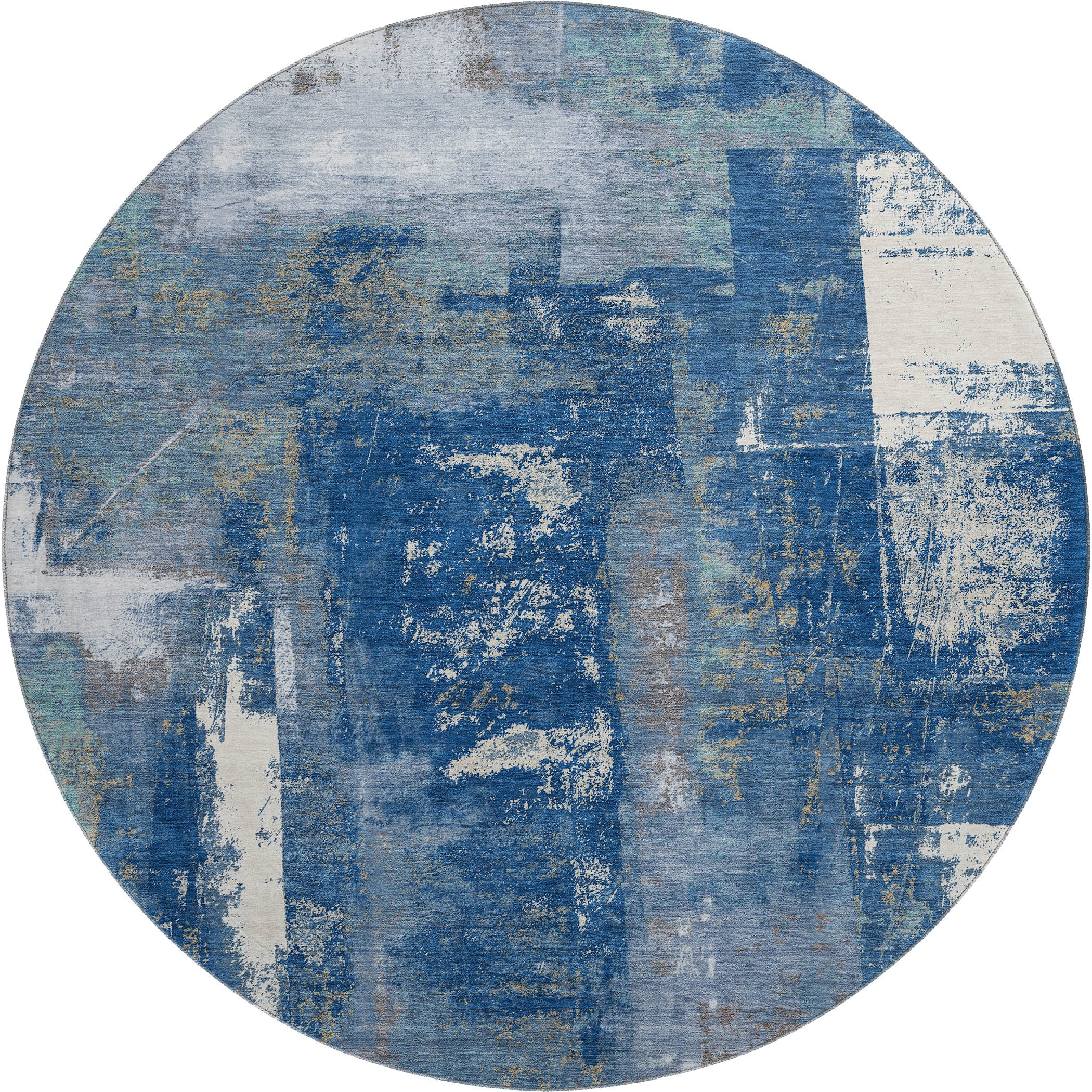 Salzburg Machine Washable Transitional Navy Blue Rug 8' x 8' #shape_Round