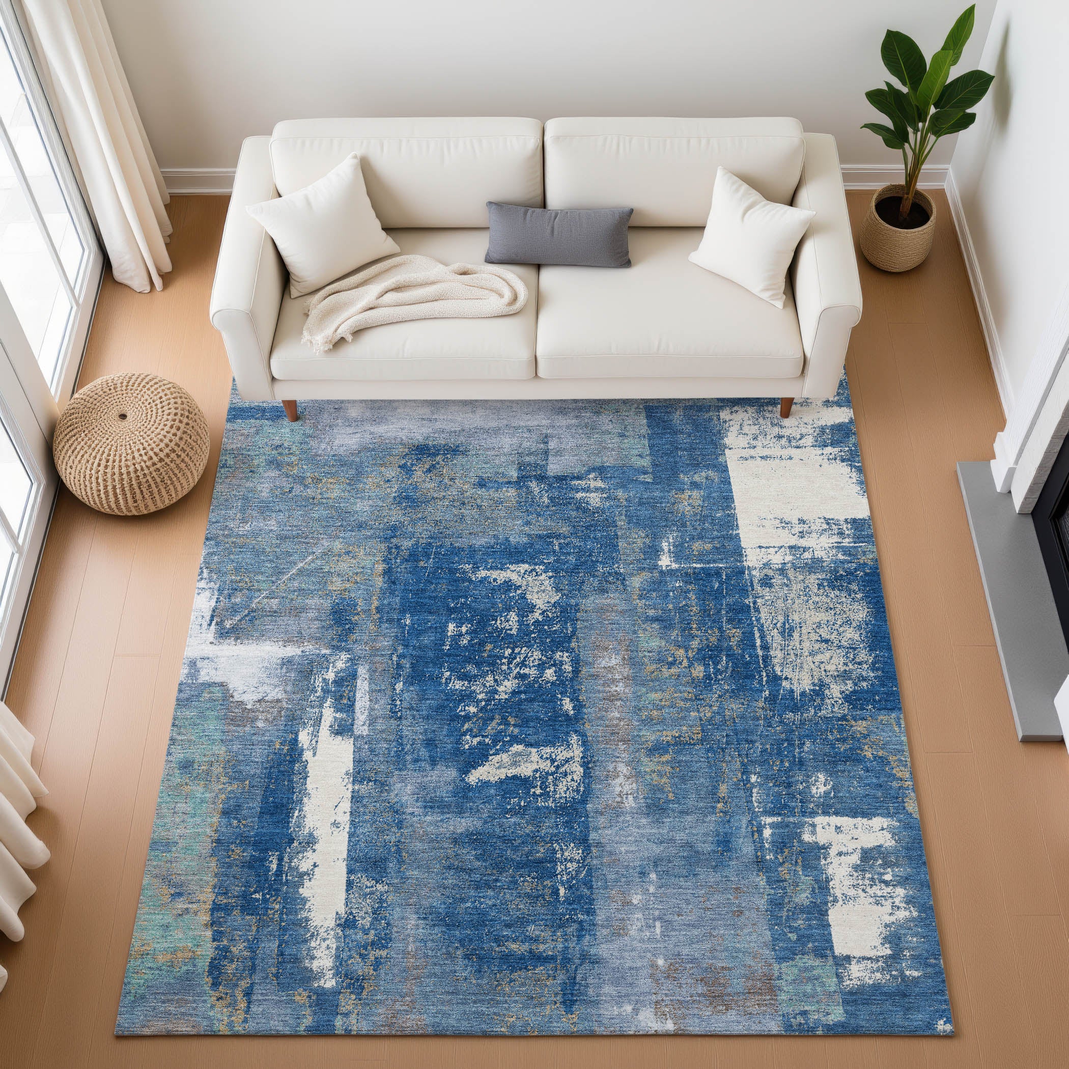 Salzburg Machine Washable Transitional Navy Blue Rug 2'6" x 3'10" #shape_Rectangle