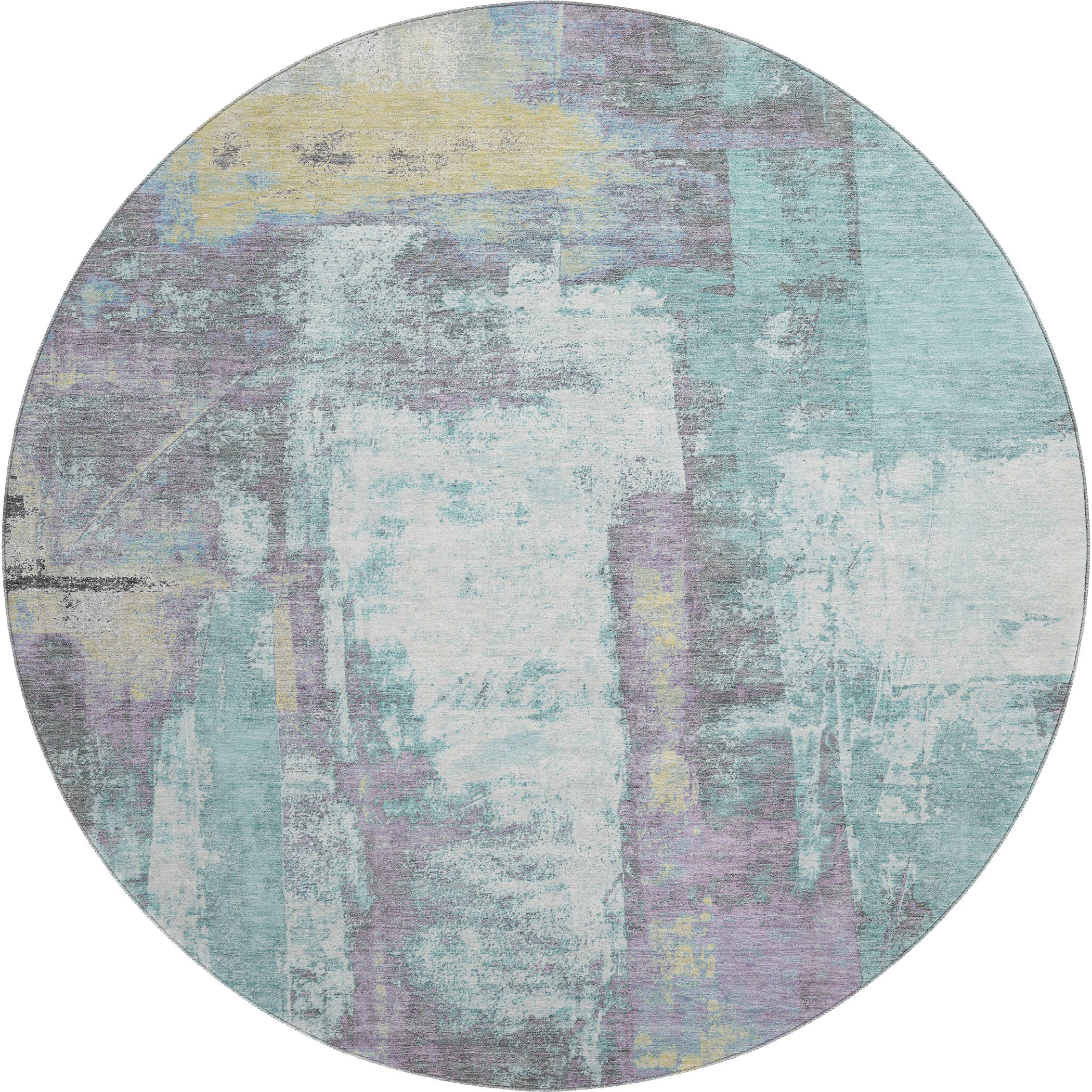 Salzburg Machine Washable Transitional Teal Rug 8' x 8' #shape_Round