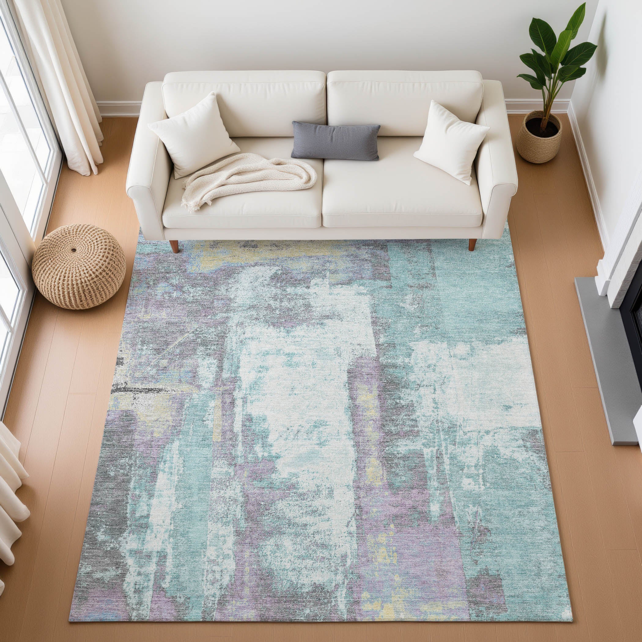 Salzburg Machine Washable Transitional Teal Rug 2'6" x 3'10" #shape_Rectangle