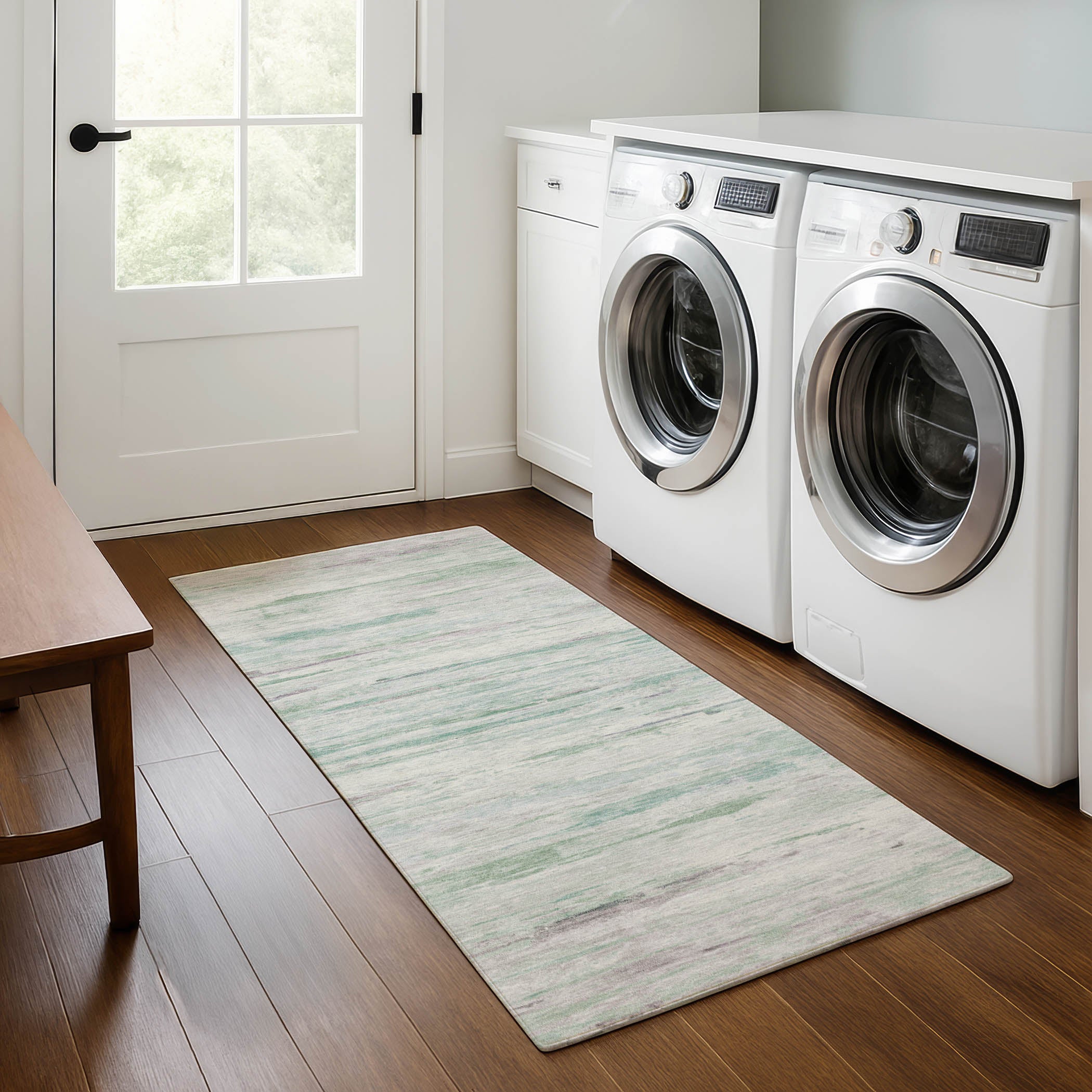 Sarajevo Machine Washable Transitional Aloe Green Rug 2'3" x 7'6" #shape_Runner