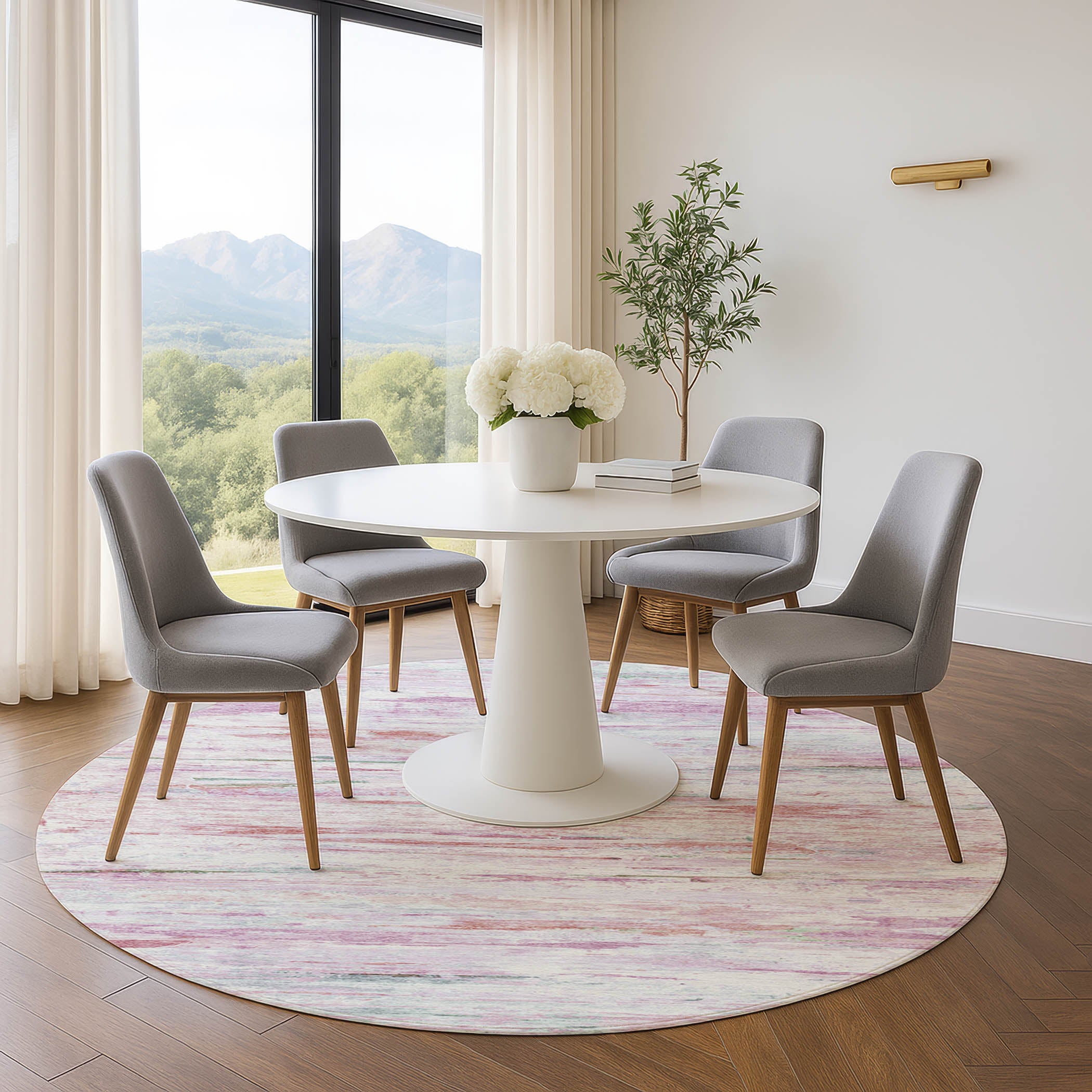 Sarajevo Machine Washable Transitional Blush Pink Rug 8' x 8' #shape_Round