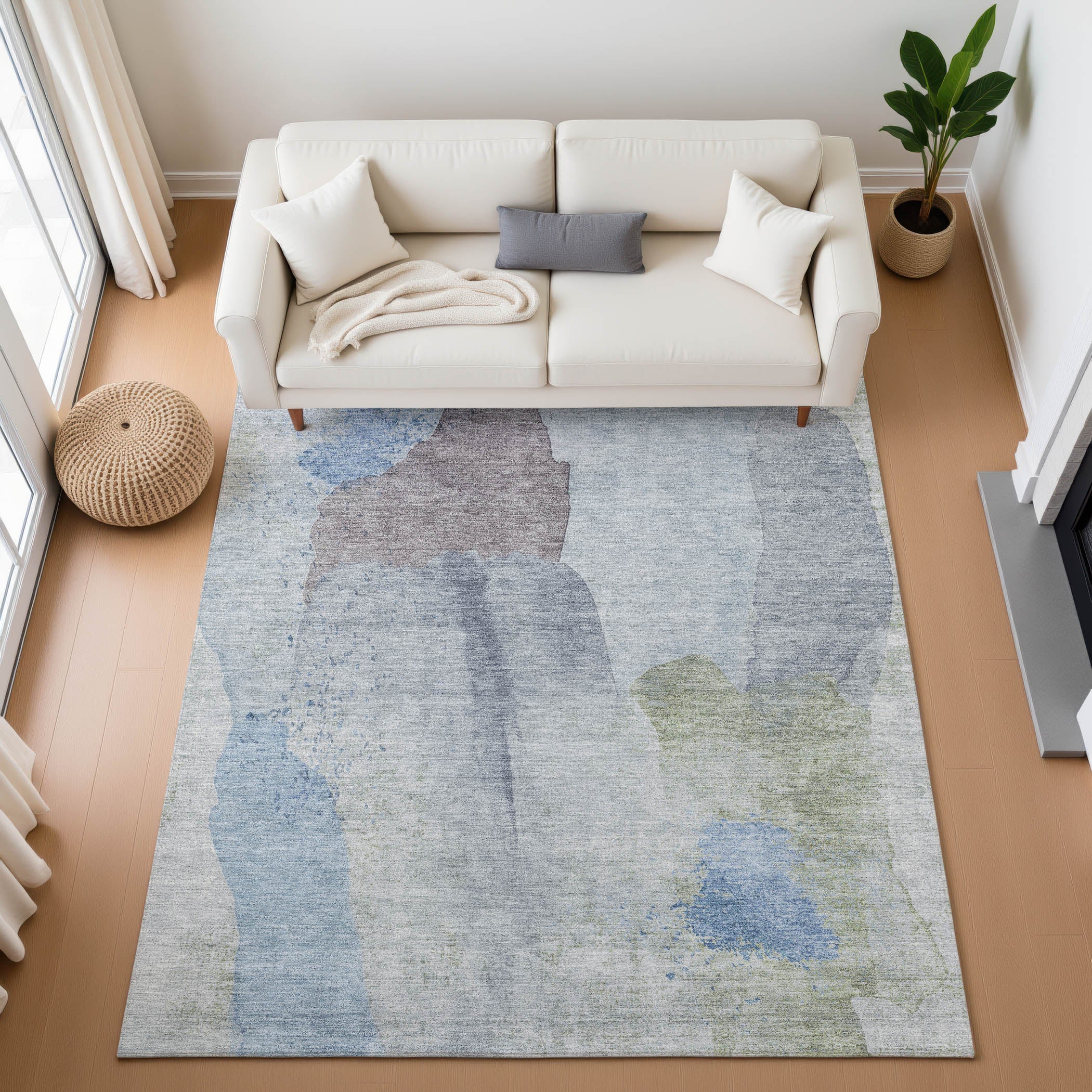 Mostar Machine Washable Transitional Denim Blue Rug 2'6" x 3'10" #shape_Rectangle