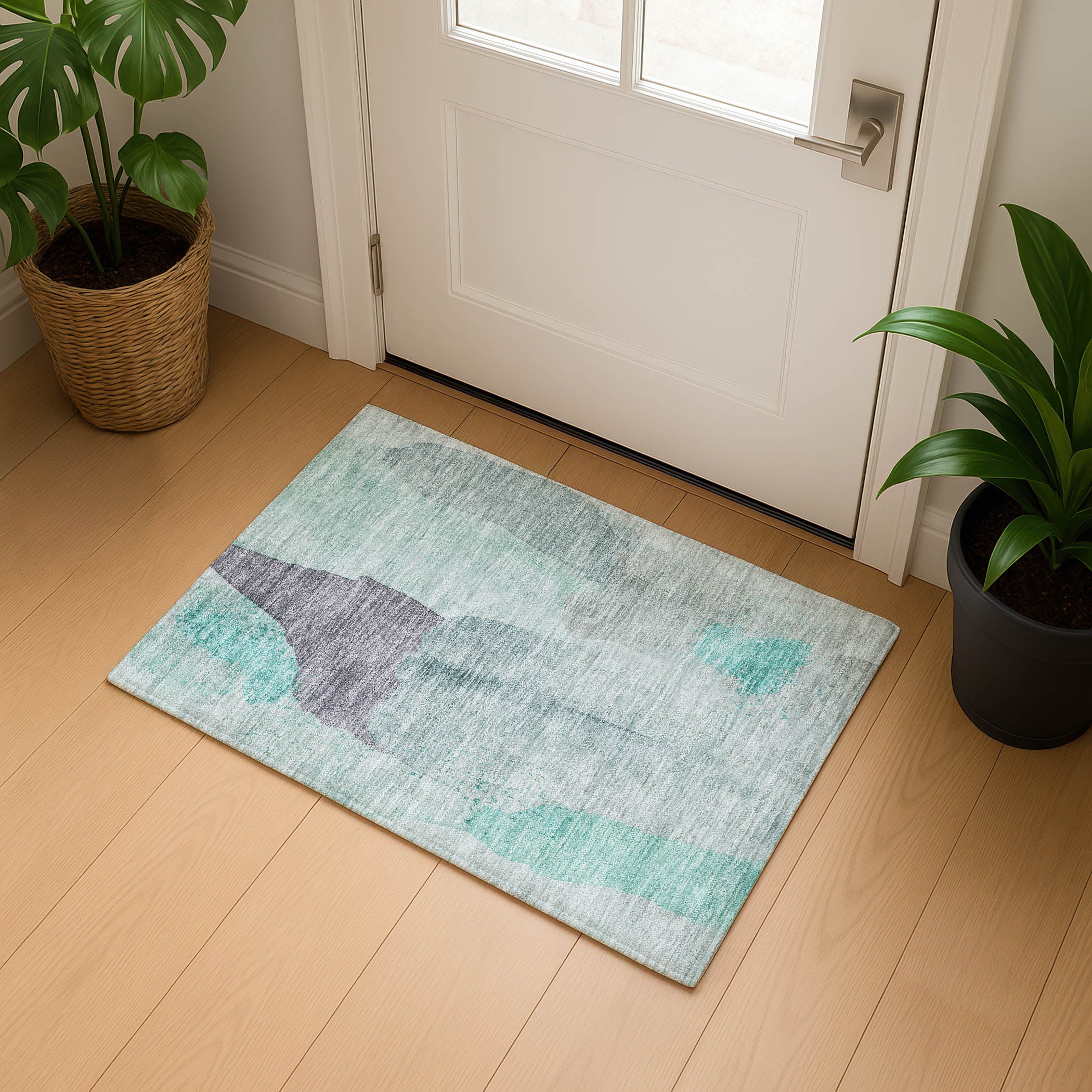 Mostar Machine Washable Transitional Teal Rug 1'8" x 2'6" #shape_Rectangle