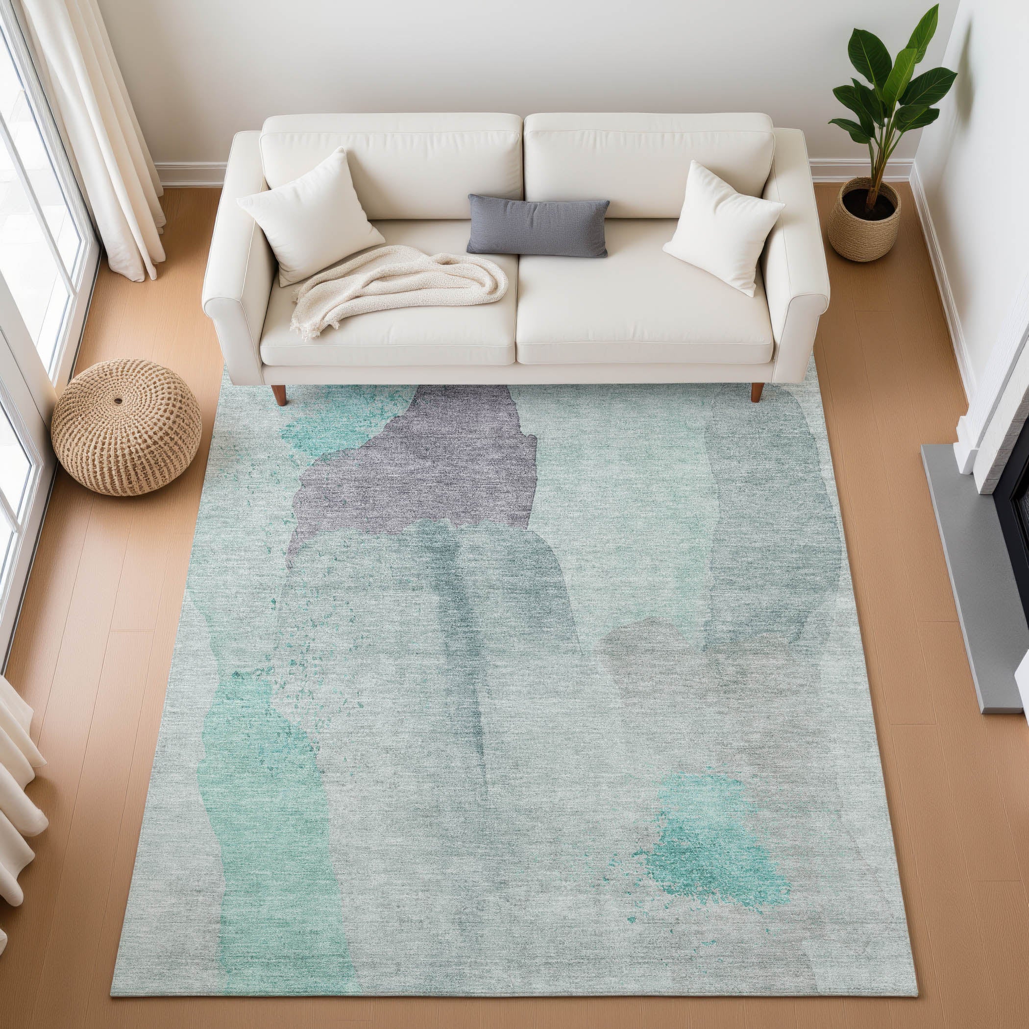 Mostar Machine Washable Transitional Teal Rug 2'6" x 3'10" #shape_Rectangle