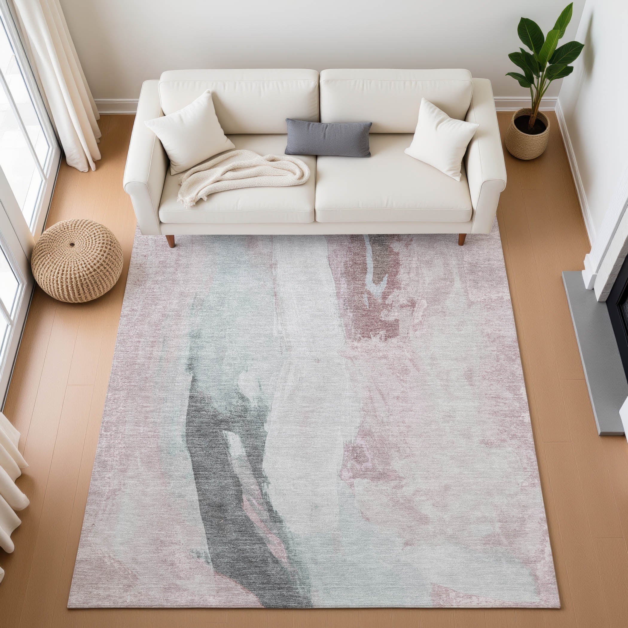 Rome Machine Washable Transitional Blush Pink Rug 2'6" x 3'10" #shape_Rectangle