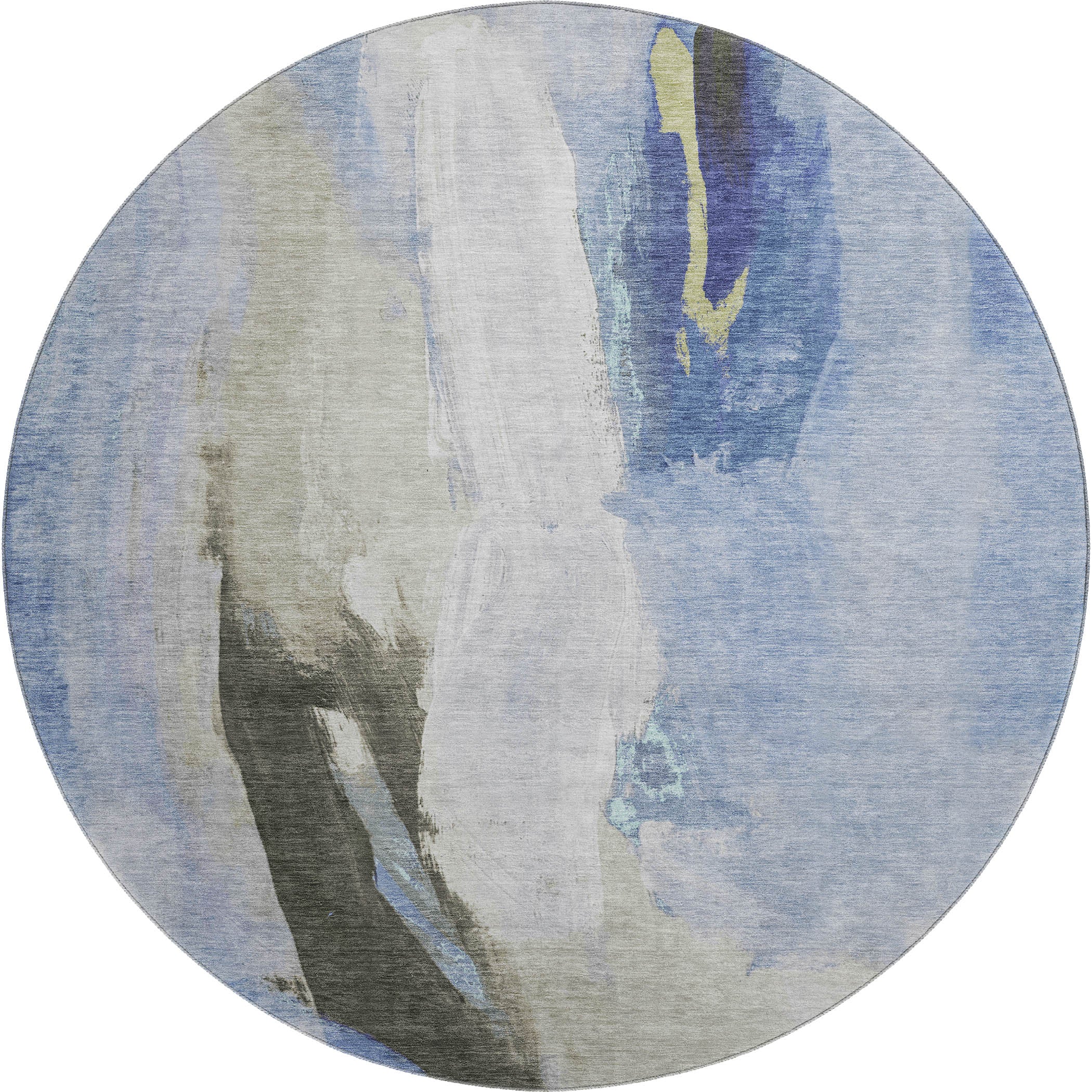 Rome Machine Washable Transitional Denim Blue Rug 8' x 8' #shape_Round