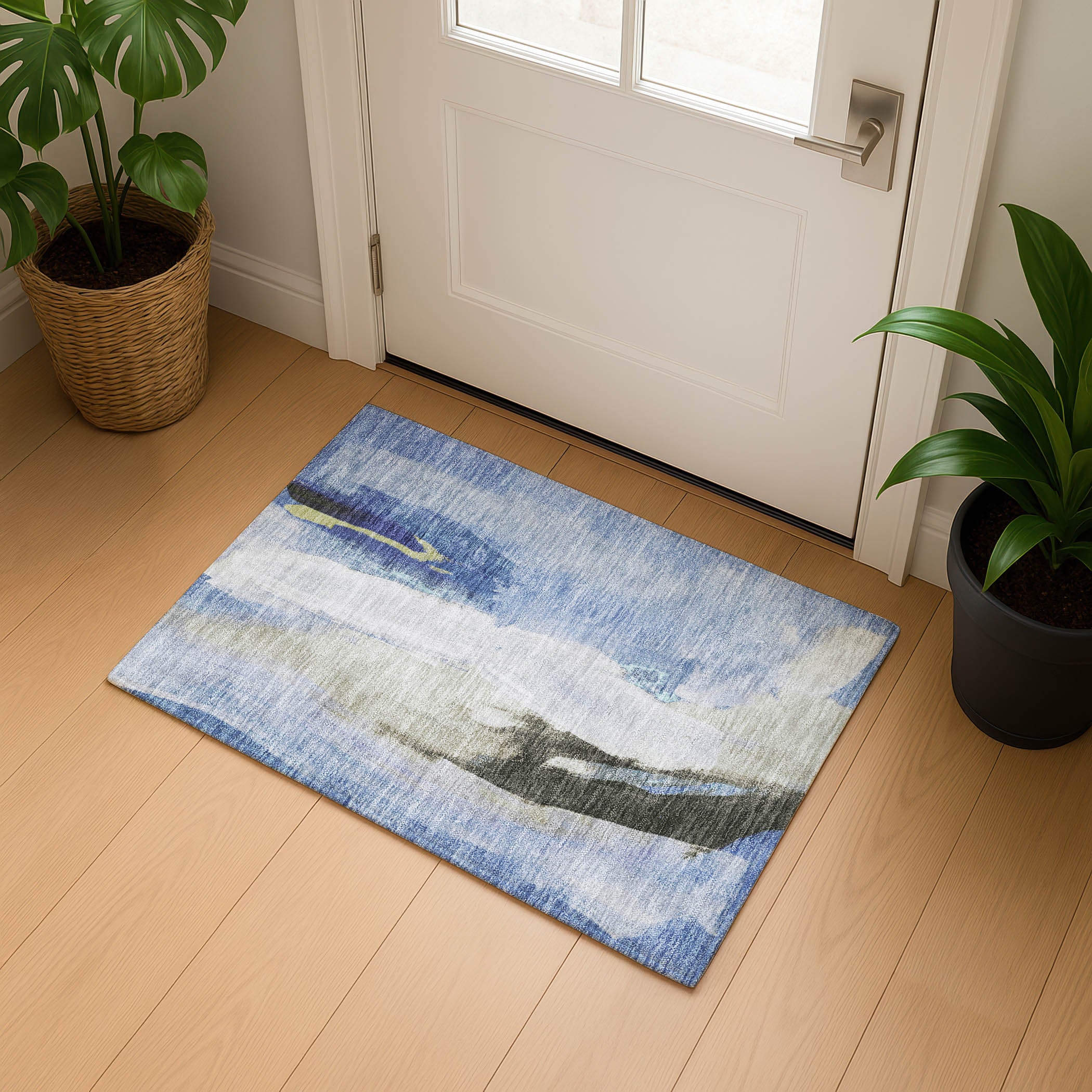 Rome Machine Washable Transitional Denim Blue Rug 1'8" x 2'6" #shape_Rectangle
