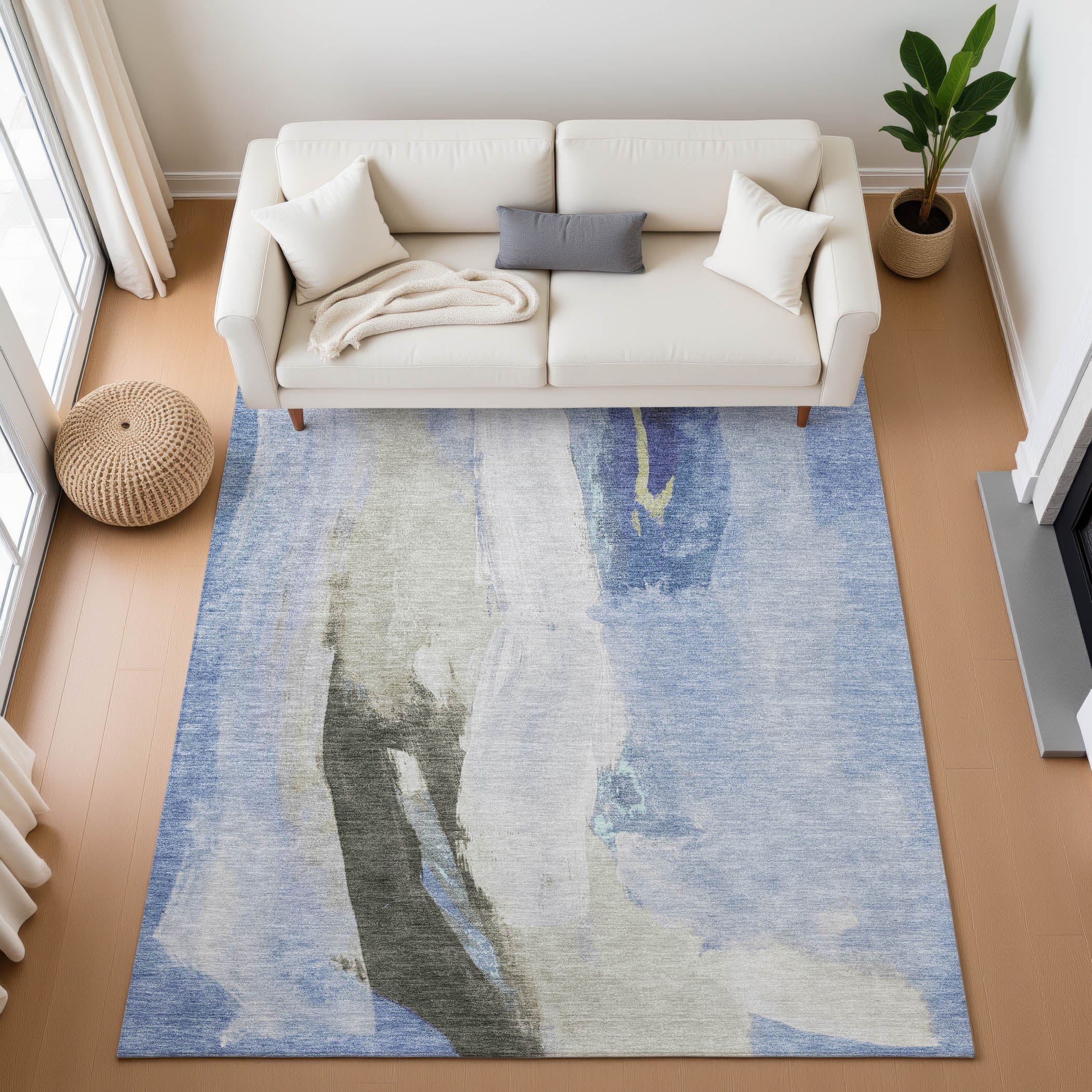 Rome Machine Washable Transitional Denim Blue Rug 2'6" x 3'10" #shape_Rectangle