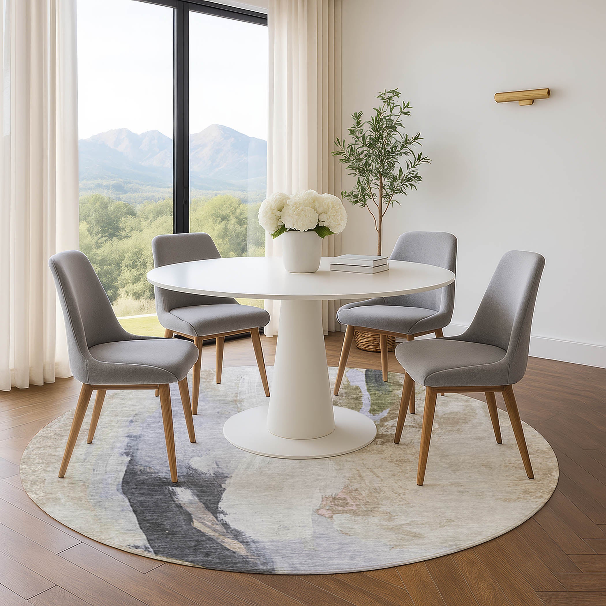 Rome Machine Washable Transitional Ivory Rug 8' x 8' #shape_Round