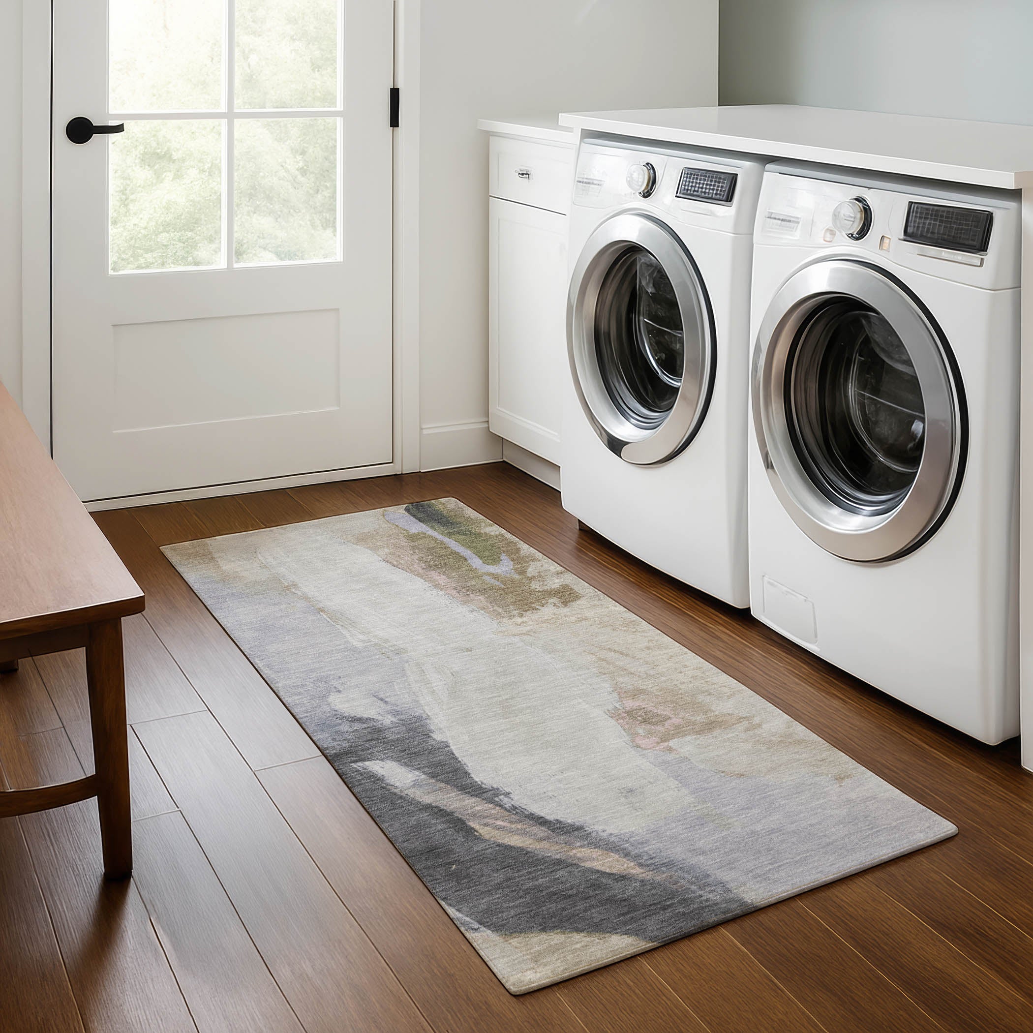 Rome Machine Washable Transitional Ivory Rug 2'3" x 7'6" #shape_Runner