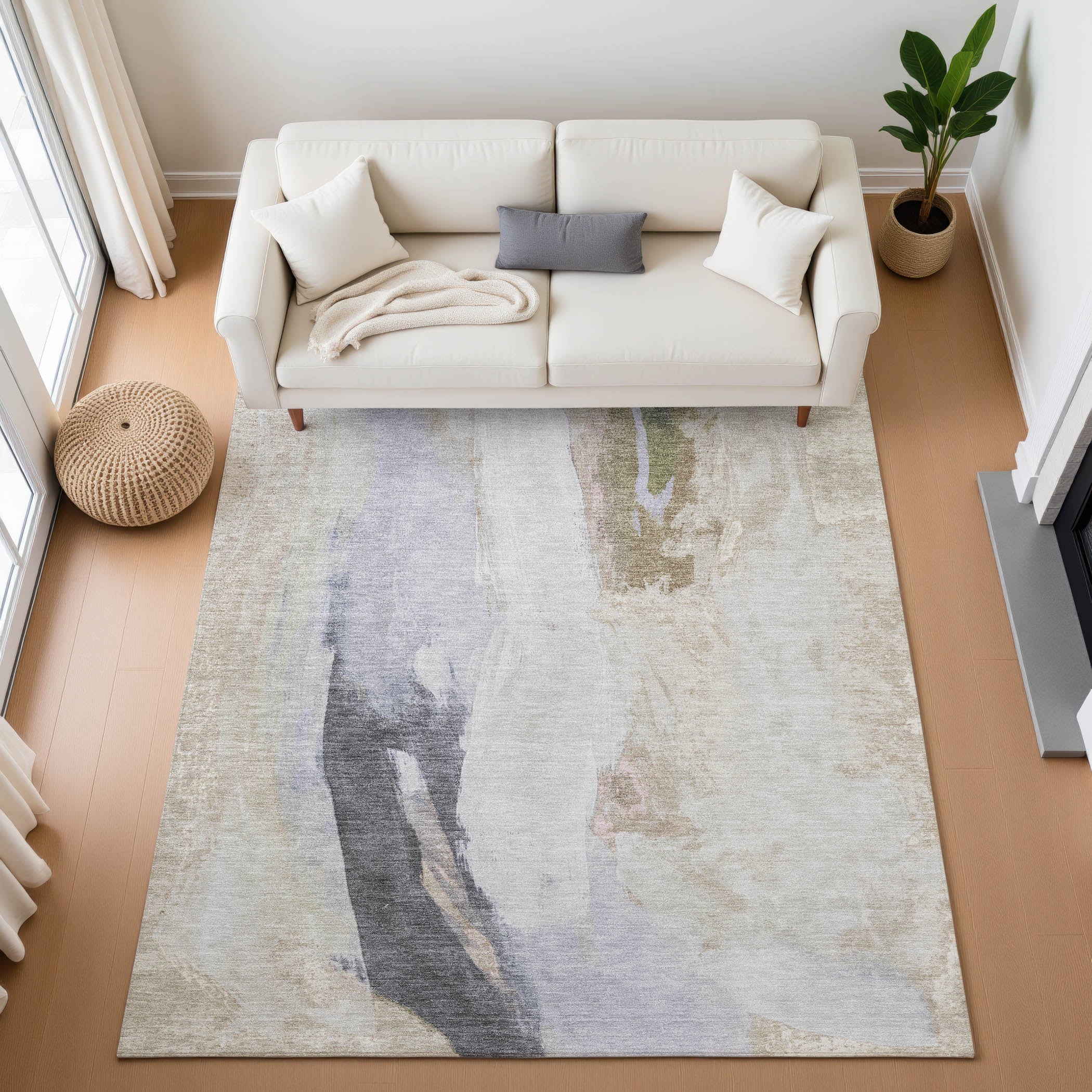 Rome Machine Washable Transitional Ivory Rug 2'6" x 3'10" #shape_Rectangle