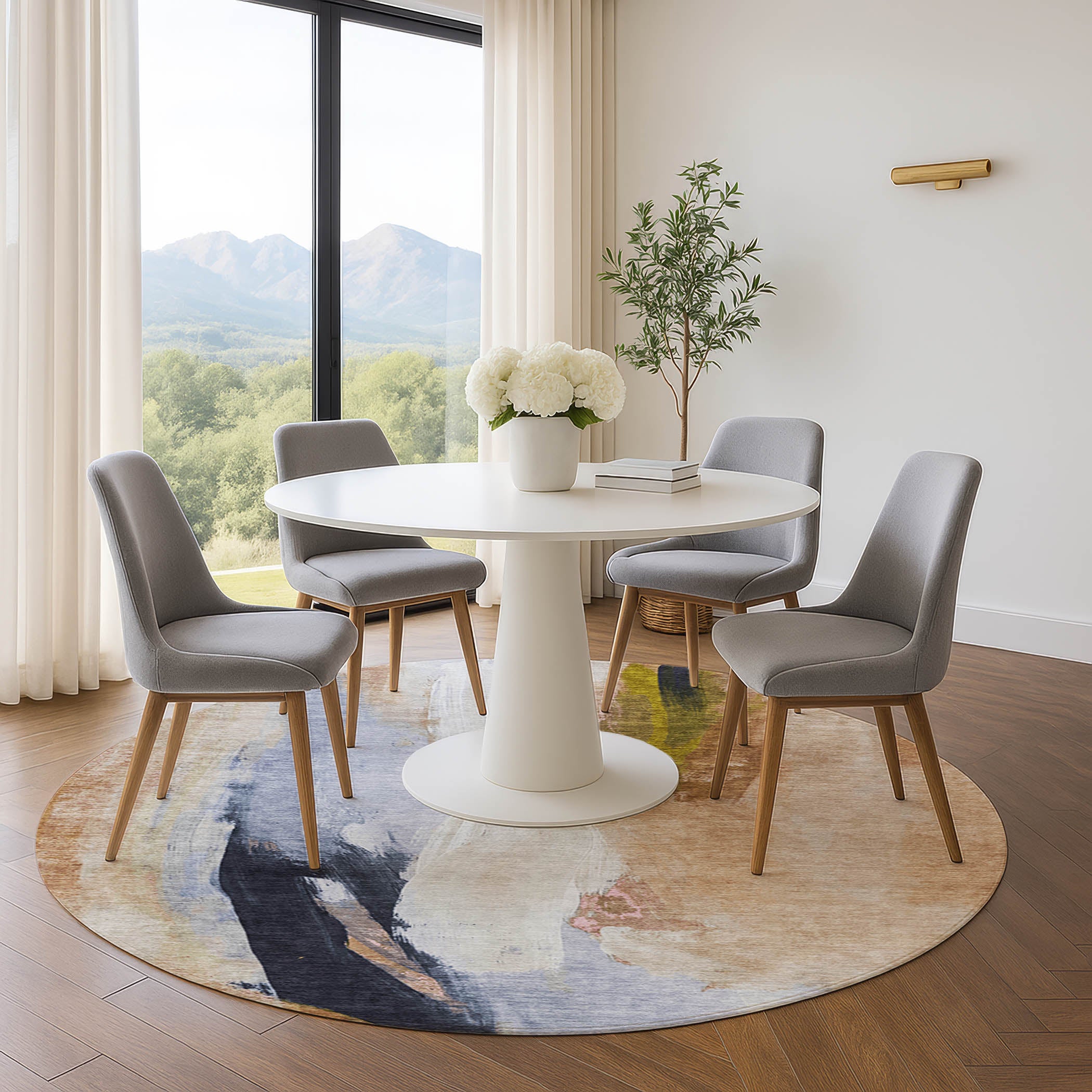 Rome Machine Washable Transitional Putty Ivory Rug 8' x 8' #shape_Round