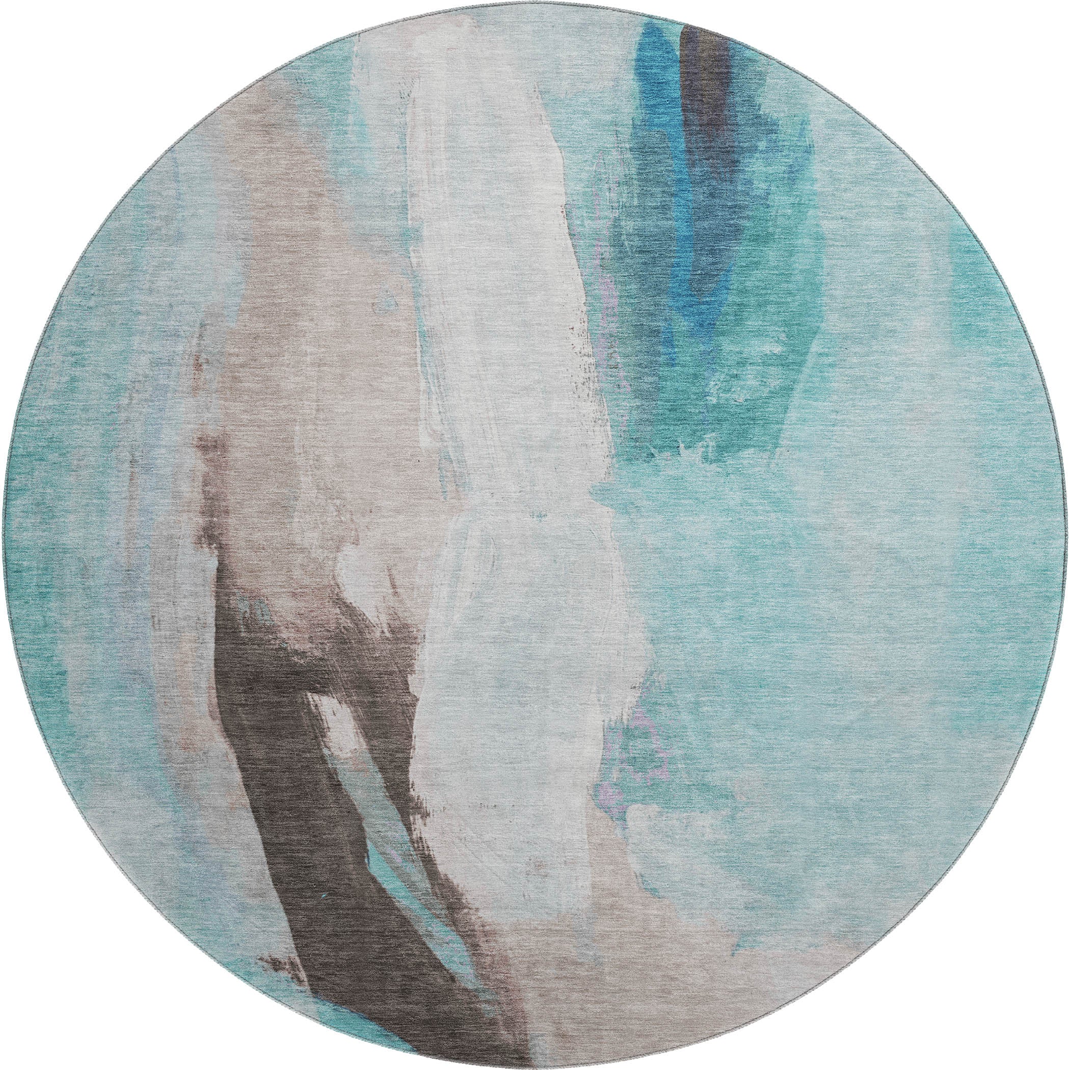 Rome Machine Washable Transitional Teal Rug 8' x 8' #shape_Round