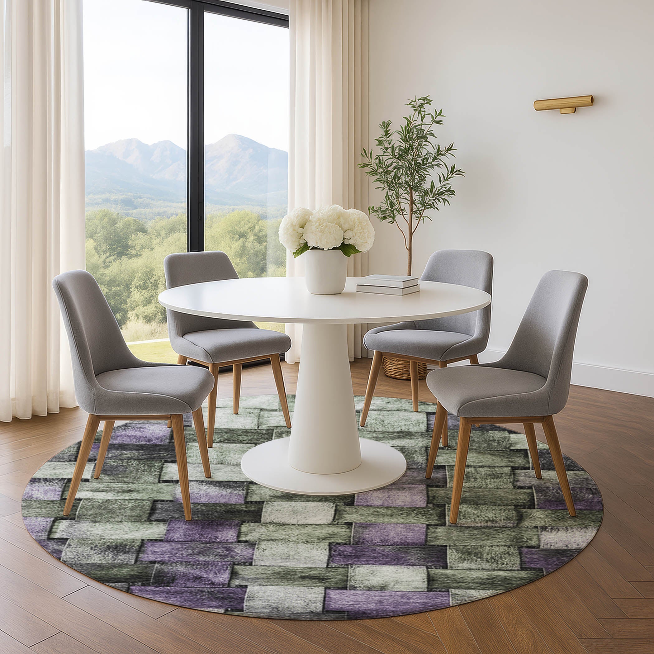 Vienna Machine Washable Transitional Sage Green Rug 8' x 8' #shape_Round
