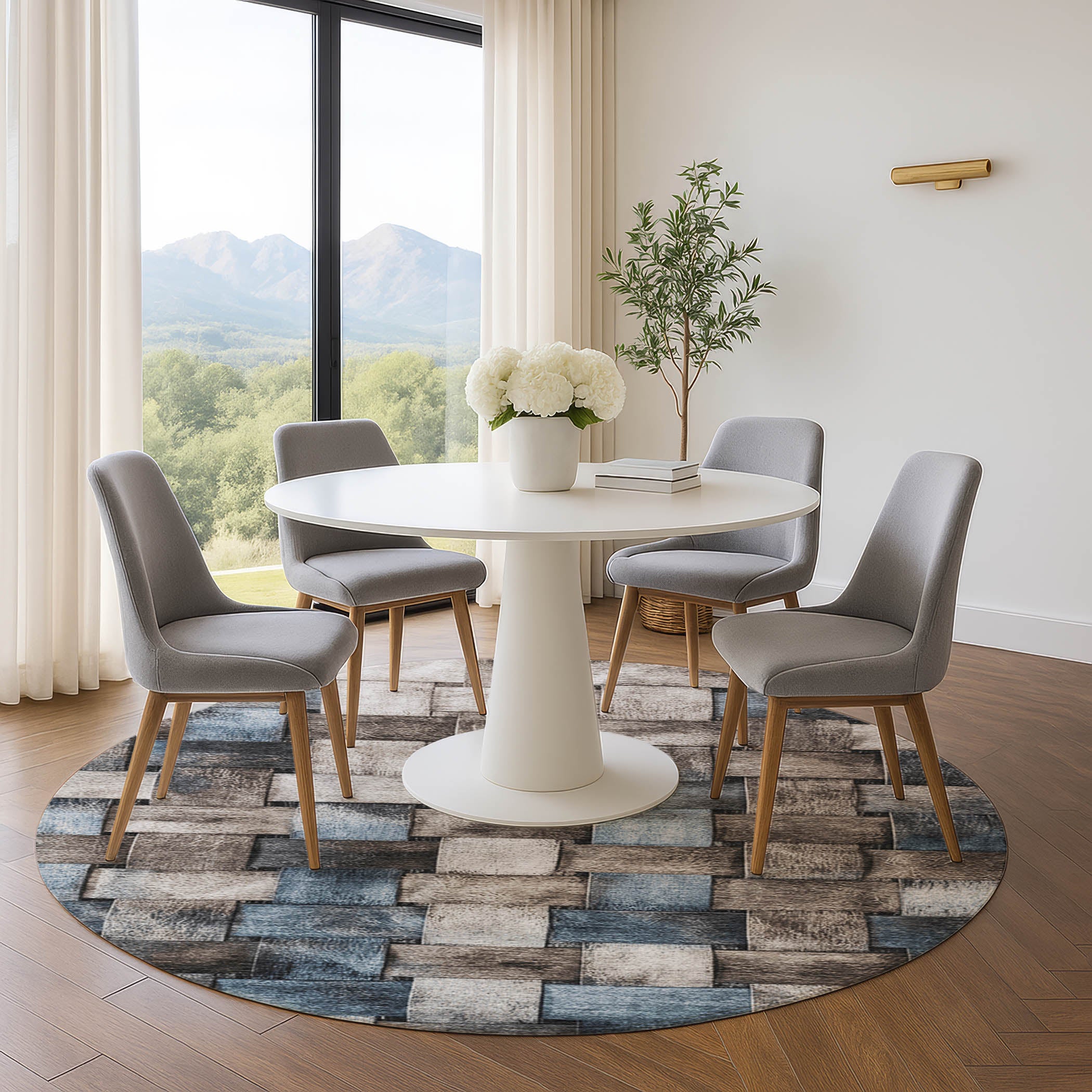 Vienna Machine Washable Transitional Taupe Brown Rug 8' x 8' #shape_Round