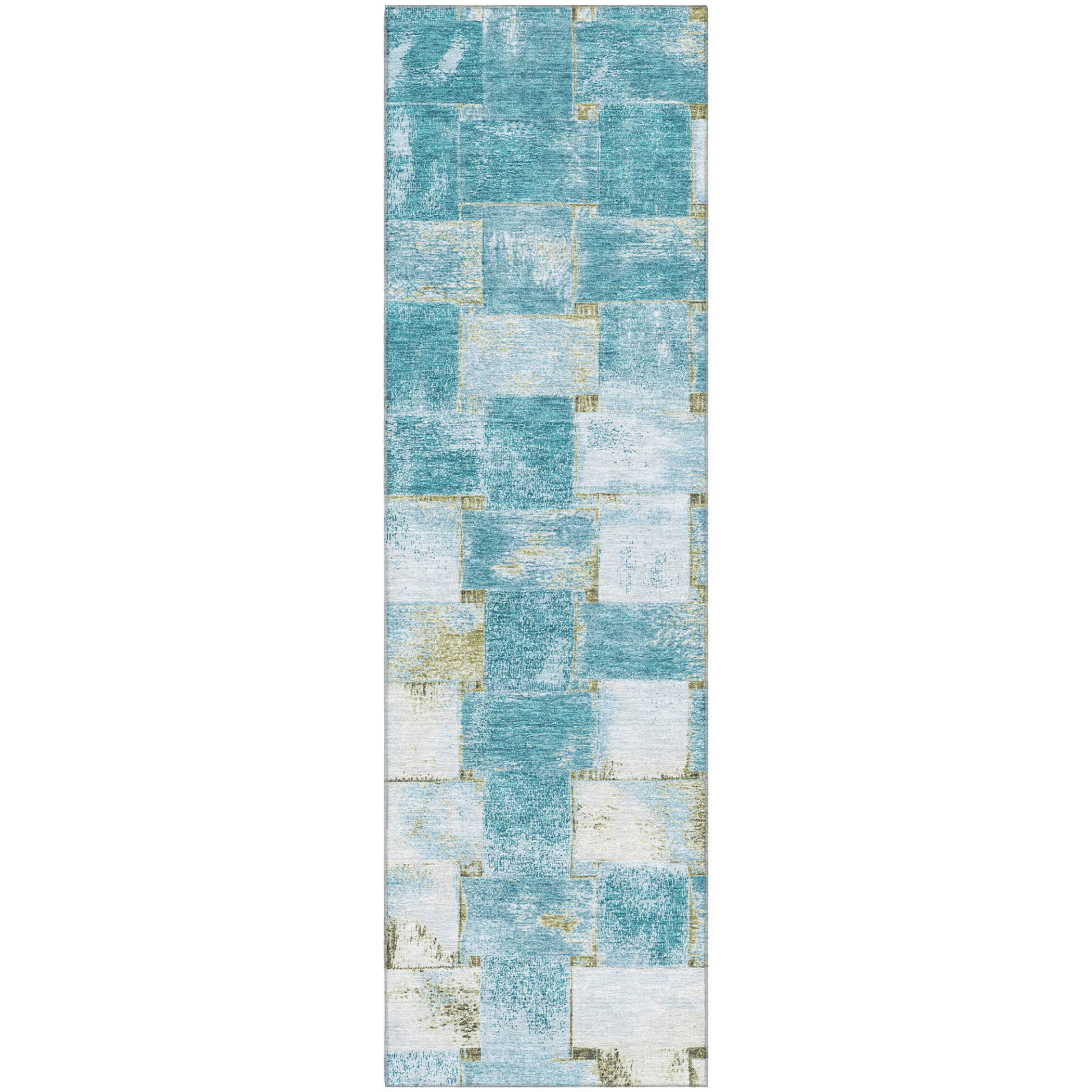 Vienna Machine Washable Transitional Teal Rug 2'3" x 7'6" #shape_Runner