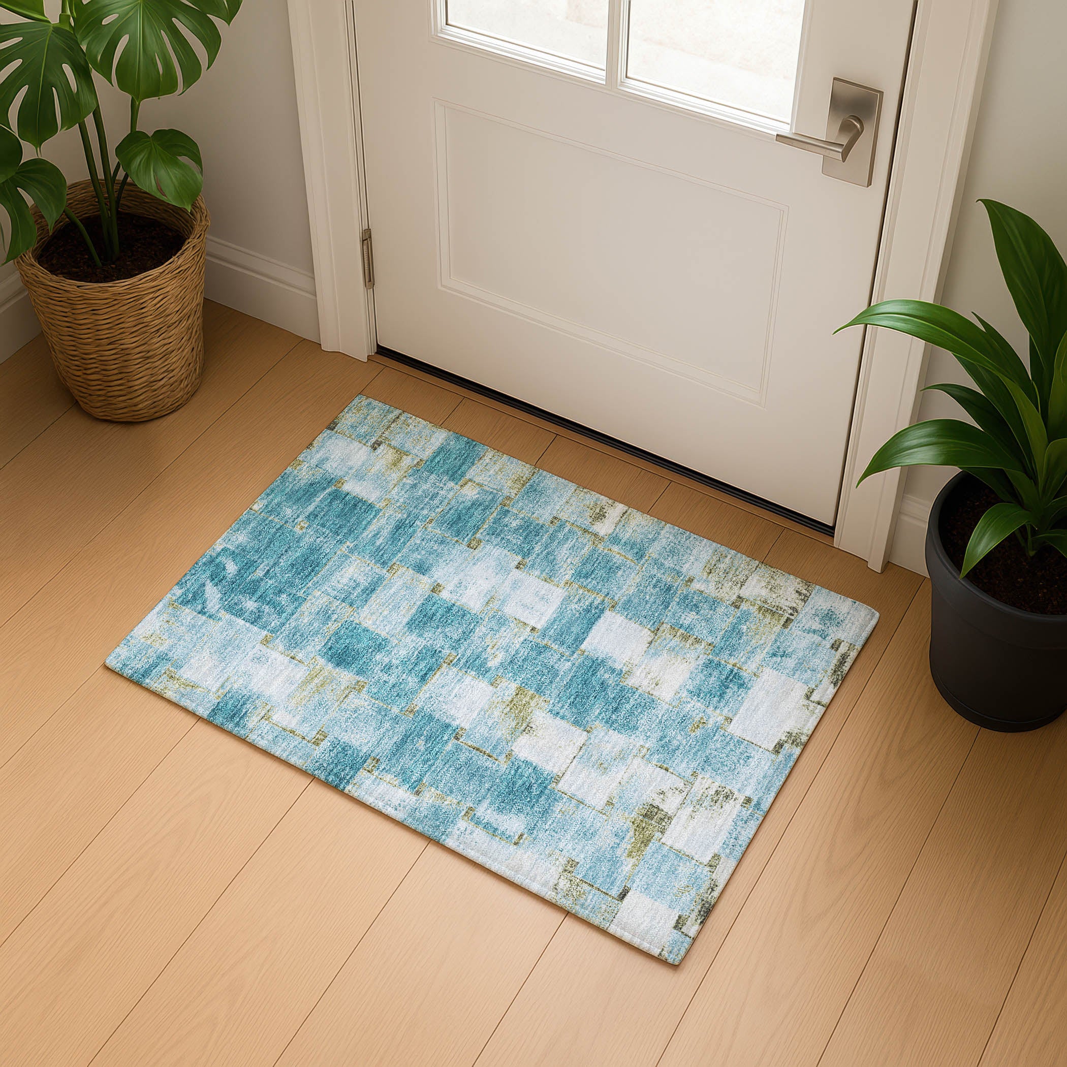Vienna Machine Washable Transitional Teal Rug 1'8" x 2'6" #shape_Rectangle