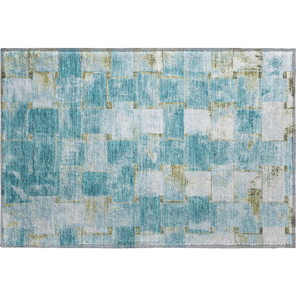 Vienna Machine Washable Transitional Teal Rug 1'8" x 2'6"
