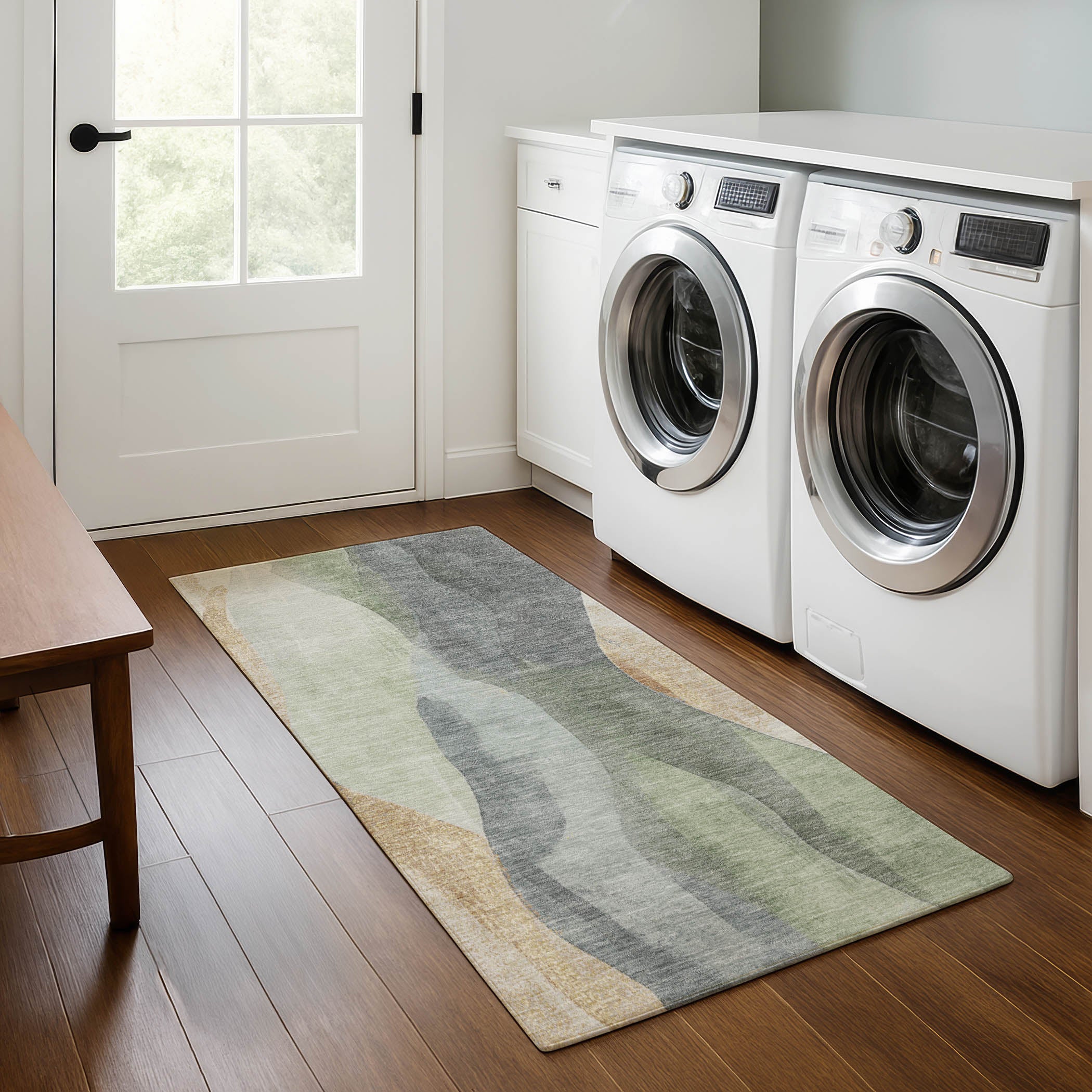Santorini Machine Washable Transitional Aloe Green Rug 2'3" x 7'6" #shape_Runner
