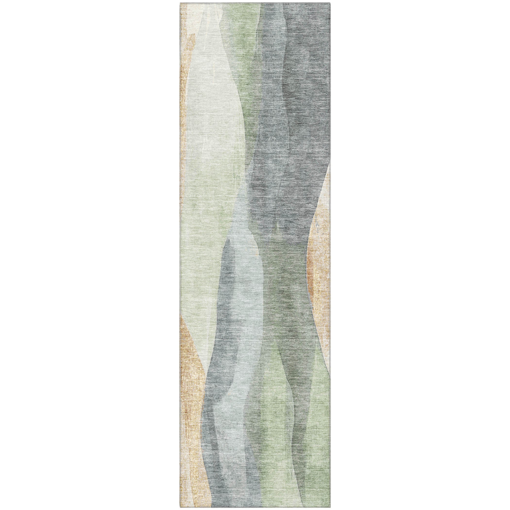 Santorini Machine Washable Transitional Aloe Green Rug 2'3" x 7'6" #shape_Runner