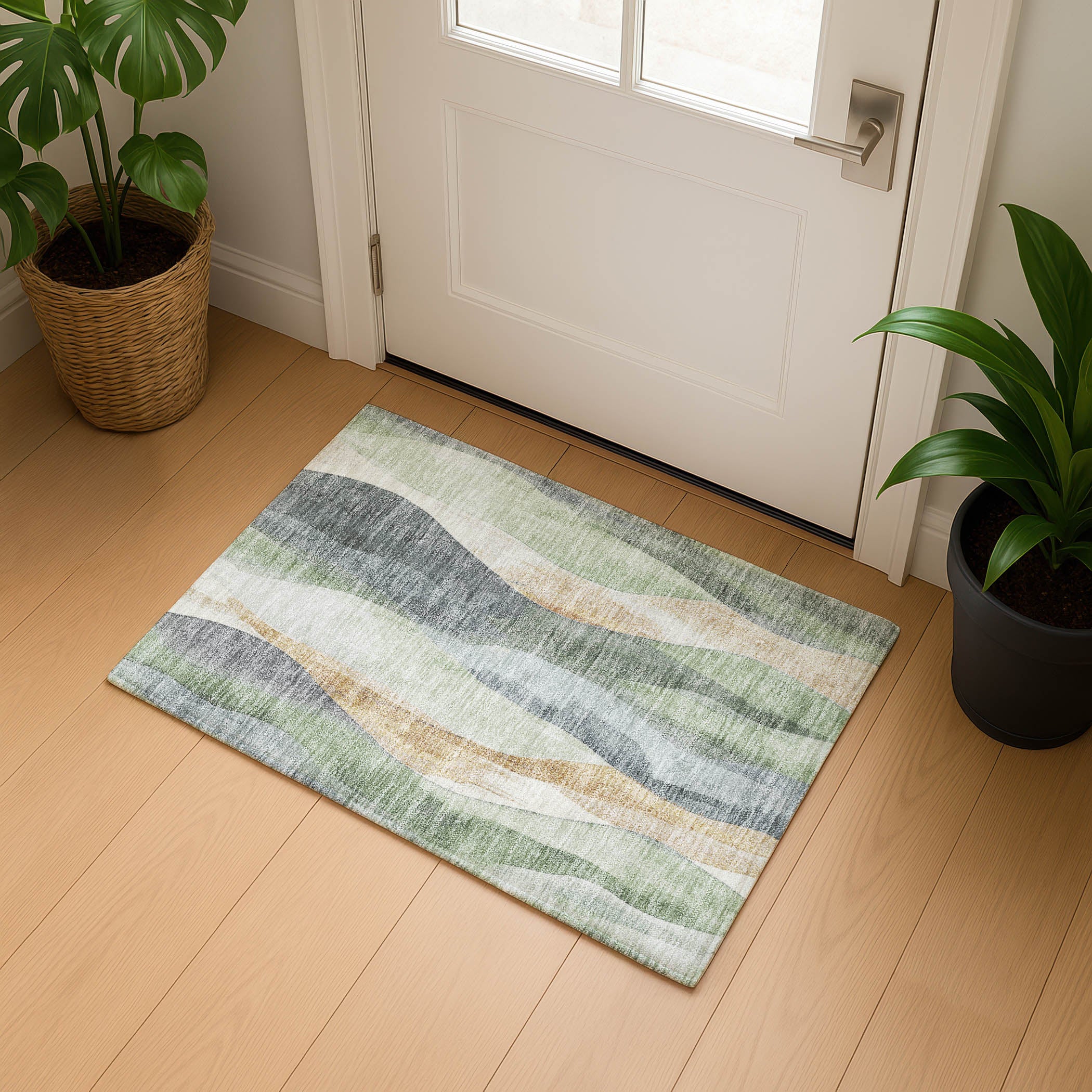 Santorini Machine Washable Transitional Aloe Green Rug 1'8" x 2'6" #shape_Rectangle