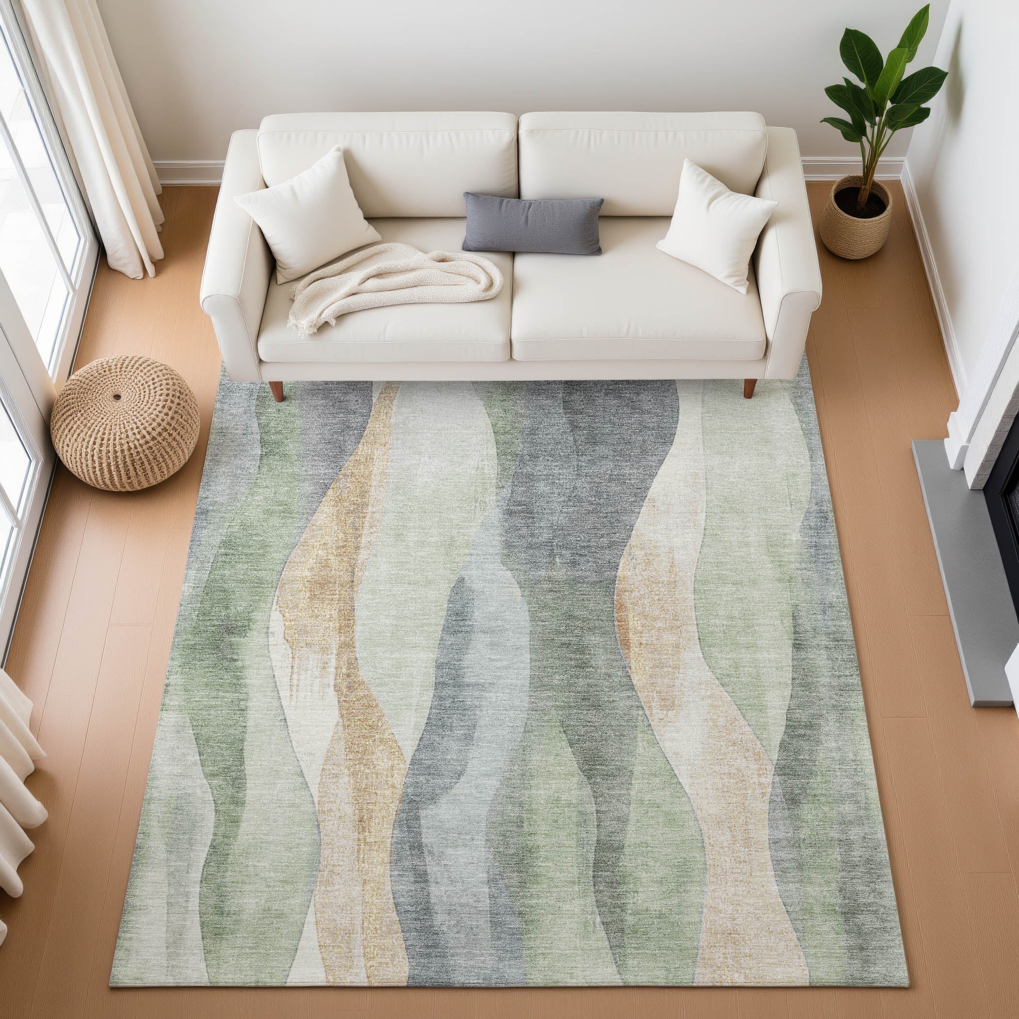 Santorini Machine Washable Transitional Aloe Green Rug 2'6" x 3'10" #shape_Rectangle