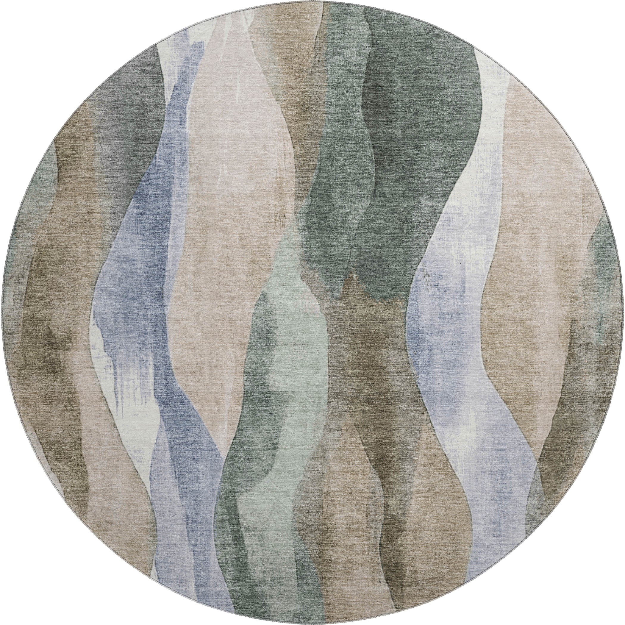 Santorini Machine Washable Transitional Beige Brown Rug 8' x 8' #shape_Round