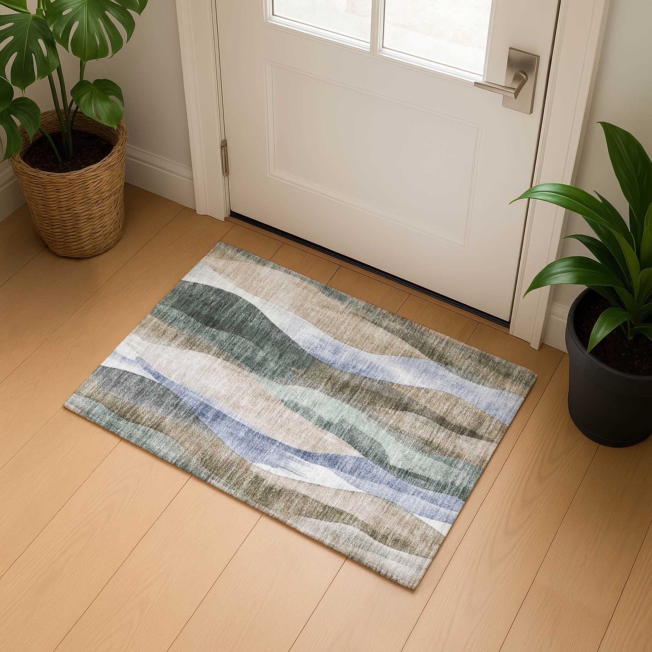 Santorini Machine Washable Transitional Beige Brown Rug 1'8" x 2'6" #shape_Rectangle