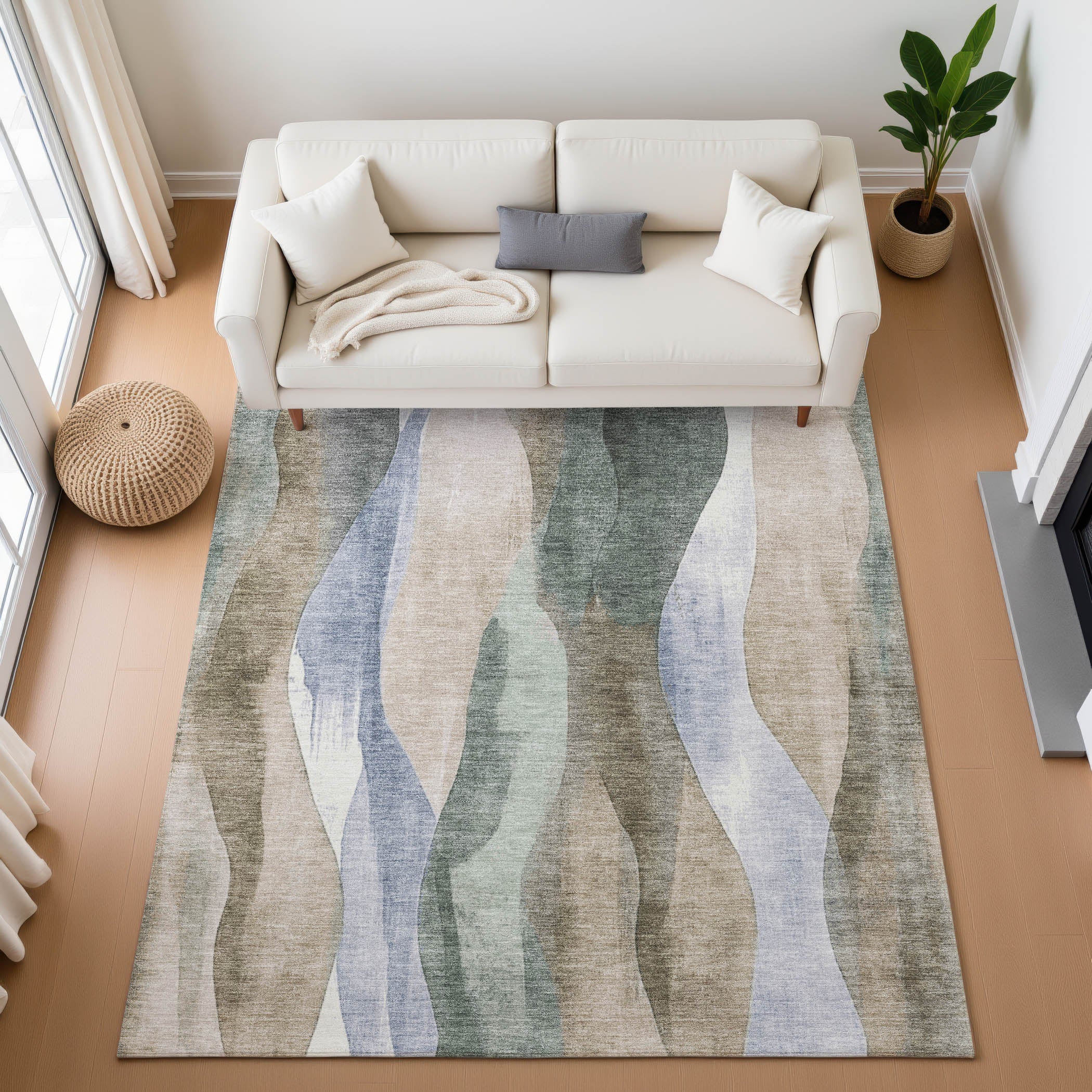 Santorini Machine Washable Transitional Beige Brown Rug 2'6" x 3'10" #shape_Rectangle