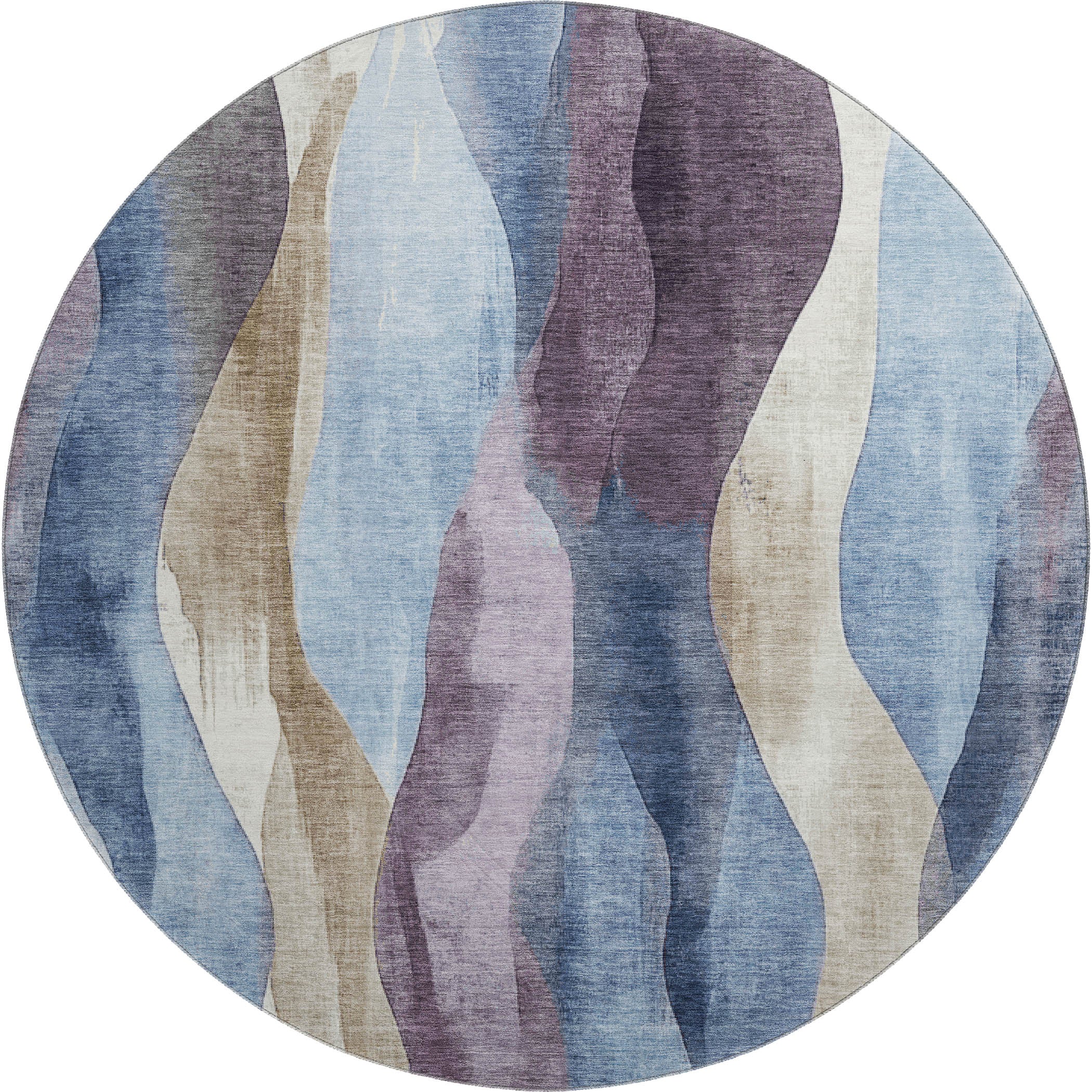 Santorini Machine Washable Transitional Denim Blue Rug 8' x 8' #shape_Round