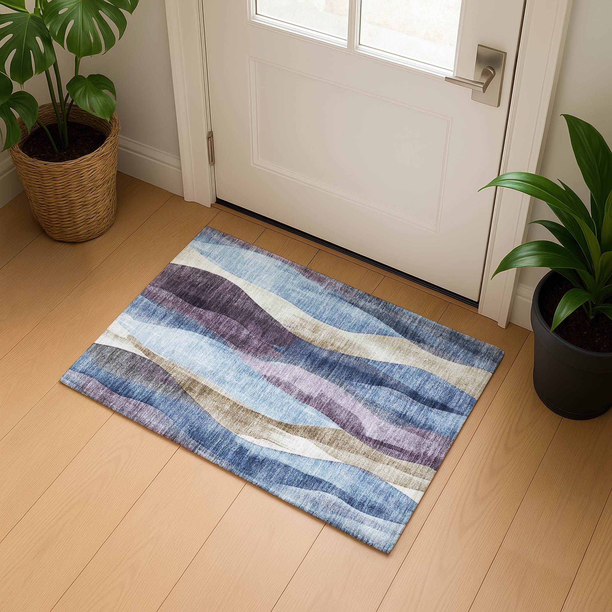 Santorini Machine Washable Transitional Denim Blue Rug 1'8" x 2'6" #shape_Rectangle