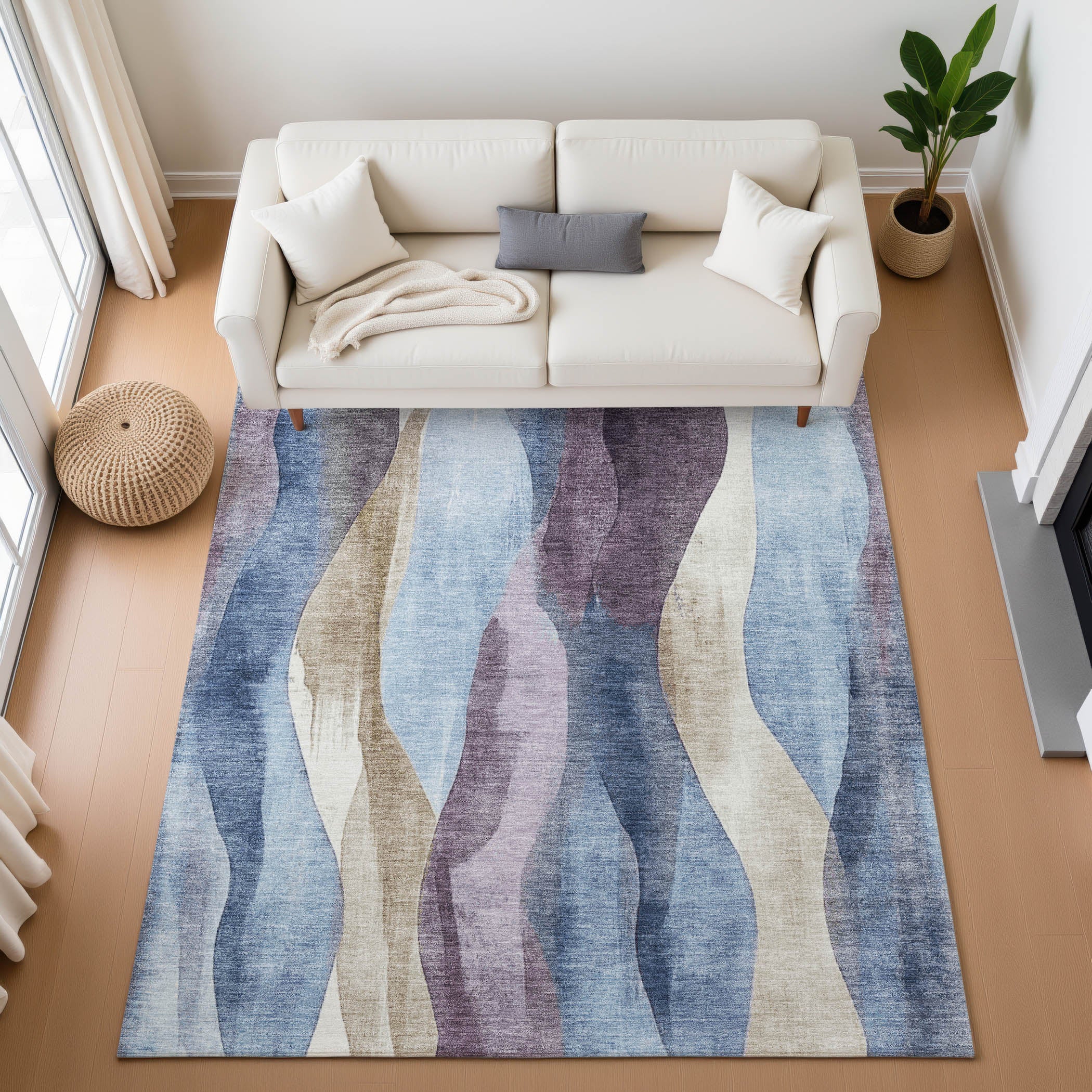 Santorini Machine Washable Transitional Denim Blue Rug 2'6" x 3'10" #shape_Rectangle