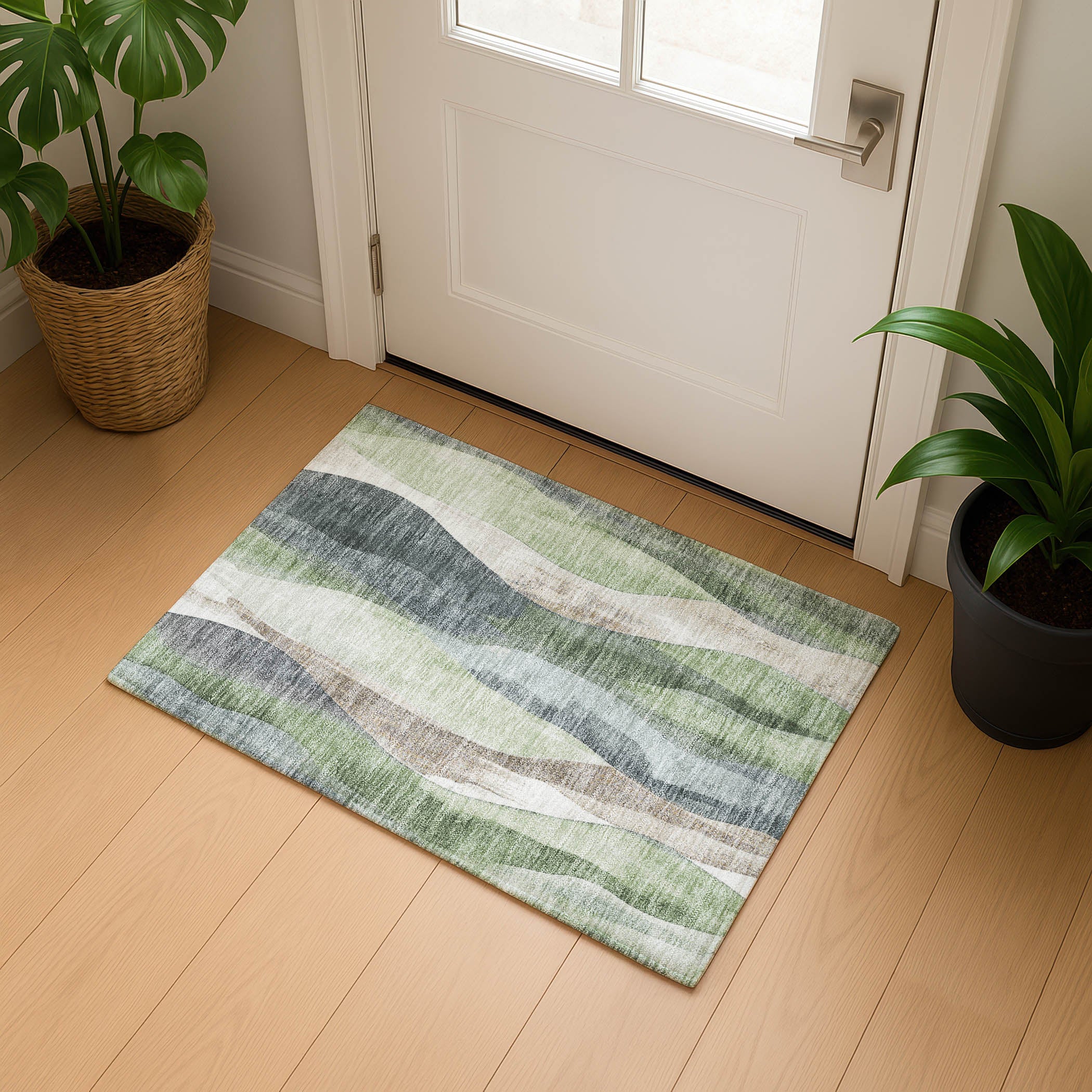 Santorini Machine Washable Transitional Fern Green Rug 1'8" x 2'6" #shape_Rectangle