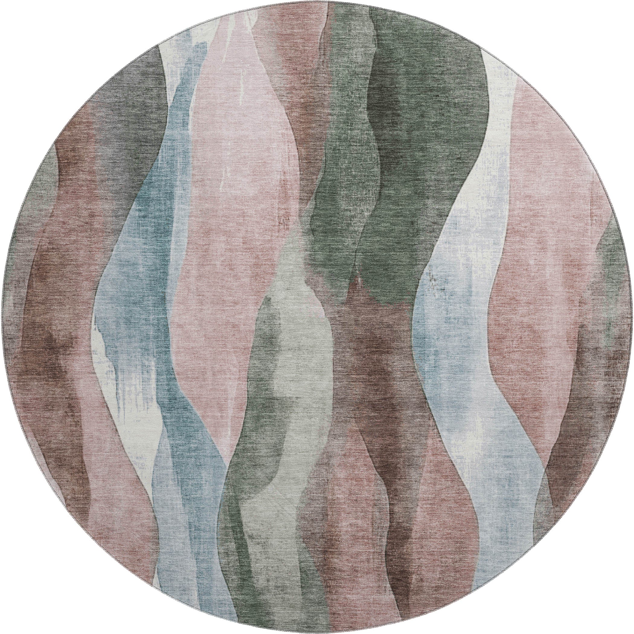 Santorini Machine Washable Transitional Salmon Orange Rug 8' x 8' #shape_Round