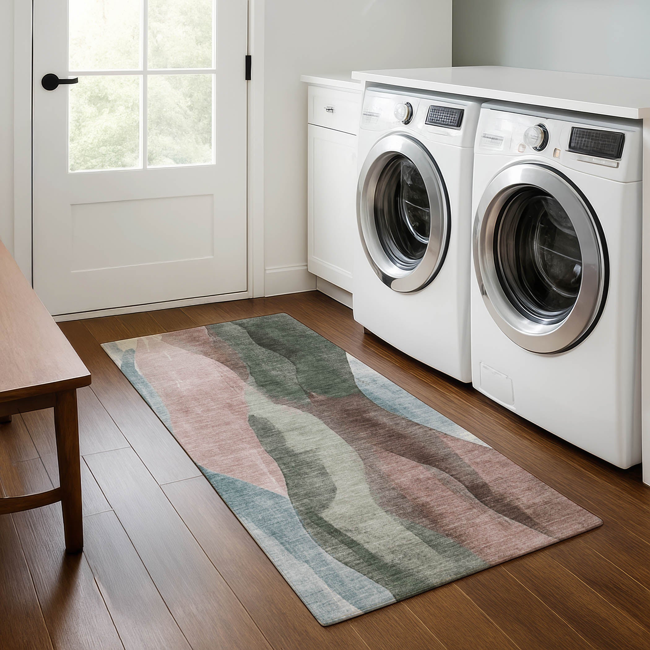 Santorini Machine Washable Transitional Salmon Orange Rug 2'3" x 7'6" #shape_Runner