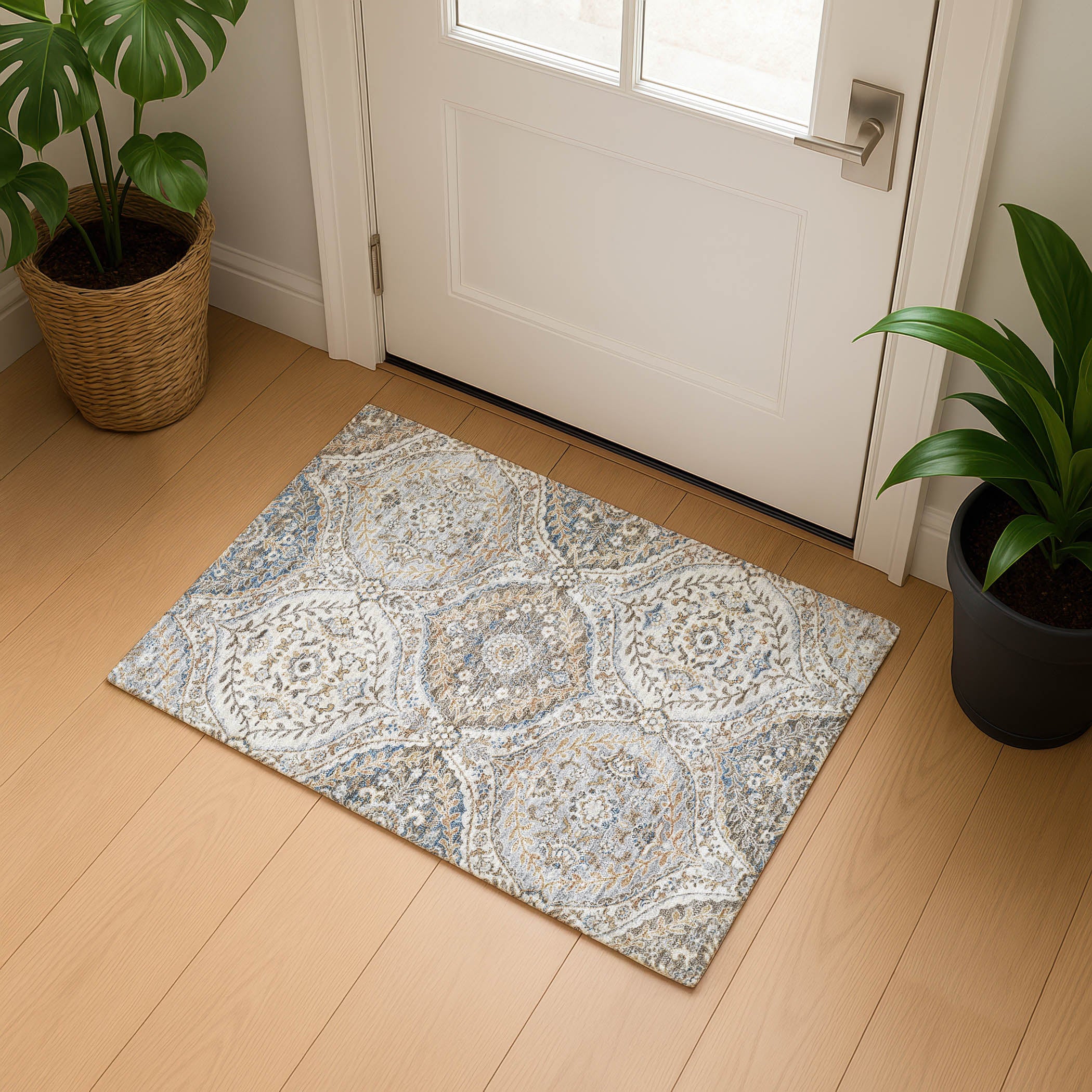 Florence Machine Washable Traditional Beige Brown Rug 1'8" x 2'6" #shape_Rectangle