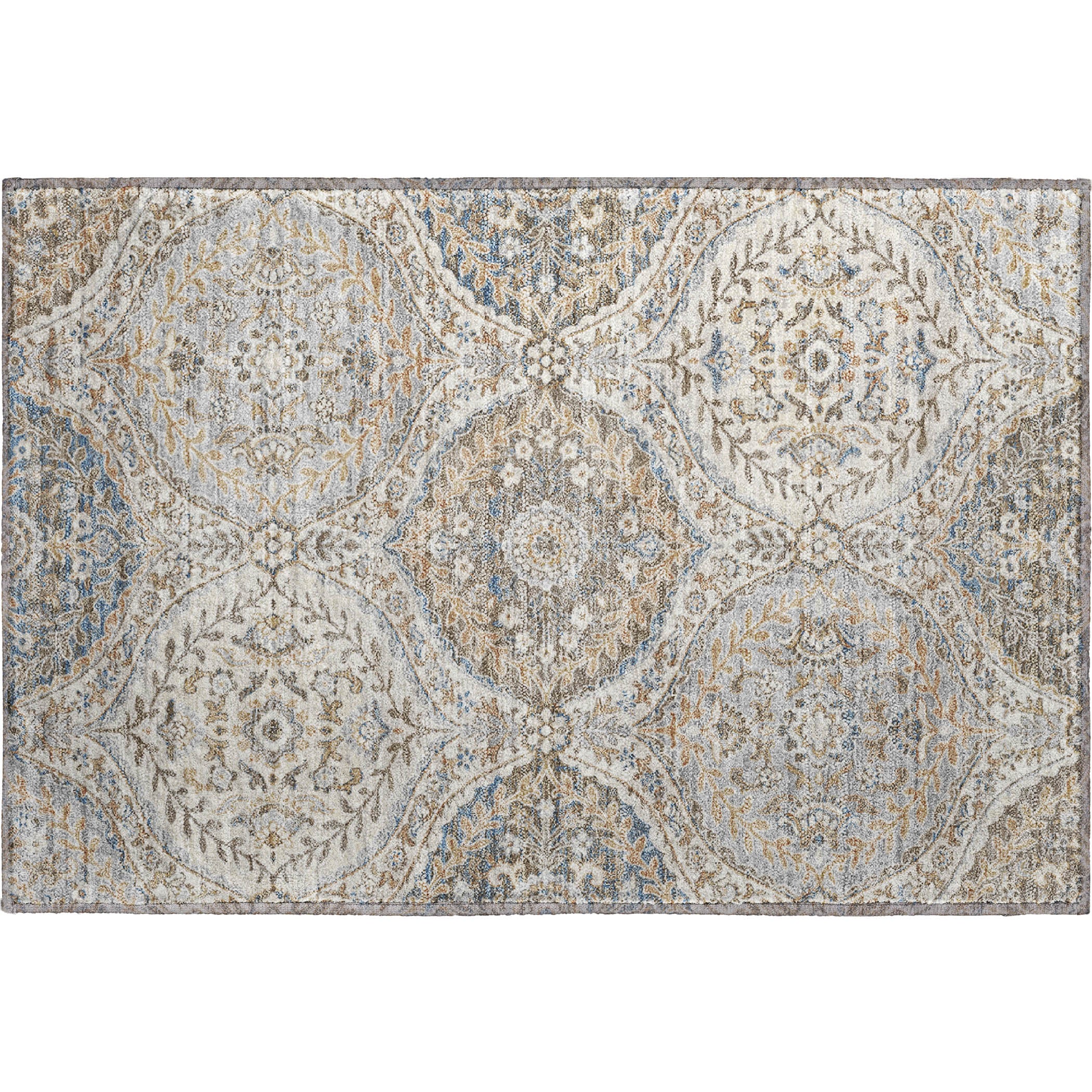 Florence Machine Washable Traditional Beige Brown Rug 1'8" x 2'6" #shape_Rectangle